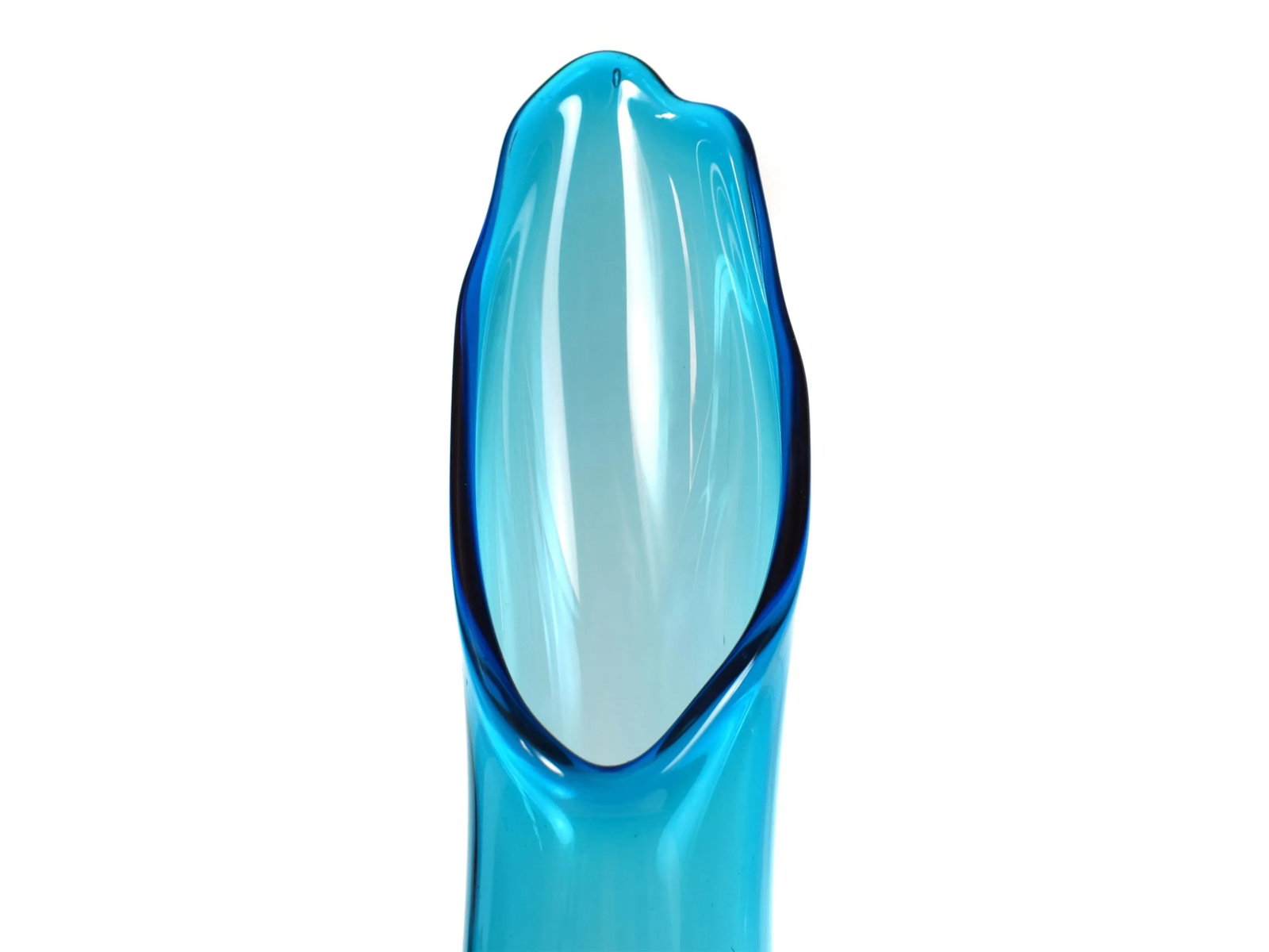 Mid-Century Modern Tall Pedestal Viking Swung Vase Blue Art Glass Vase - 4