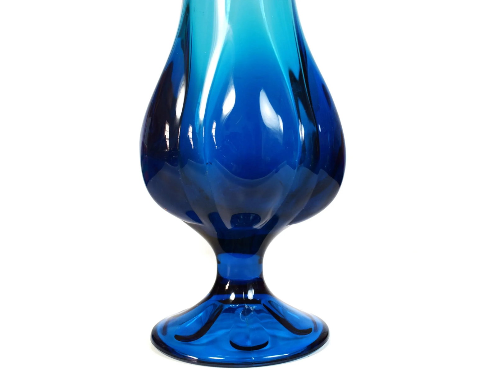 Mid-Century Modern Tall Pedestal Viking Swung Vase Blue Art Glass Vase - 6