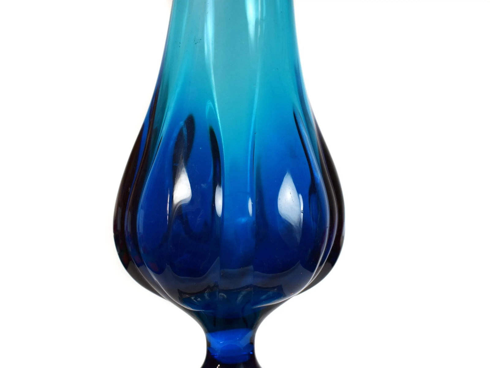 Mid-Century Modern Tall Pedestal Viking Swung Vase Blue Art Glass Vase - 7
