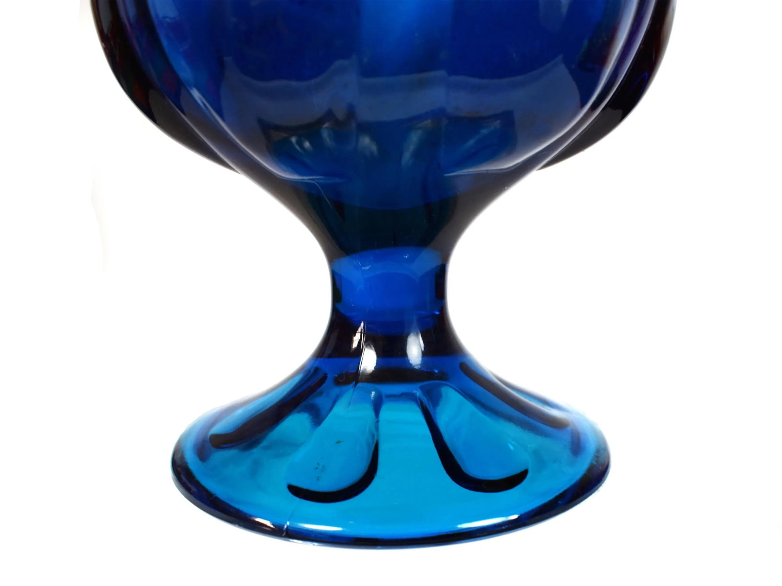 Mid-Century Modern Tall Pedestal Viking Swung Vase Blue Art Glass Vase - 8