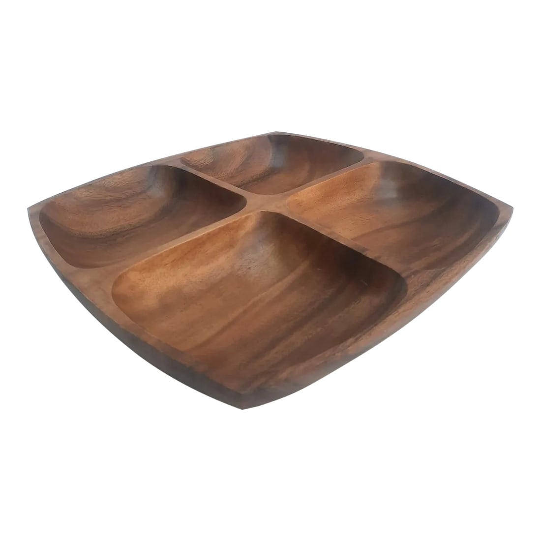 Vintage 1970s Partitioned Monkey Pod Wood Snack Bowl (1 of 10)