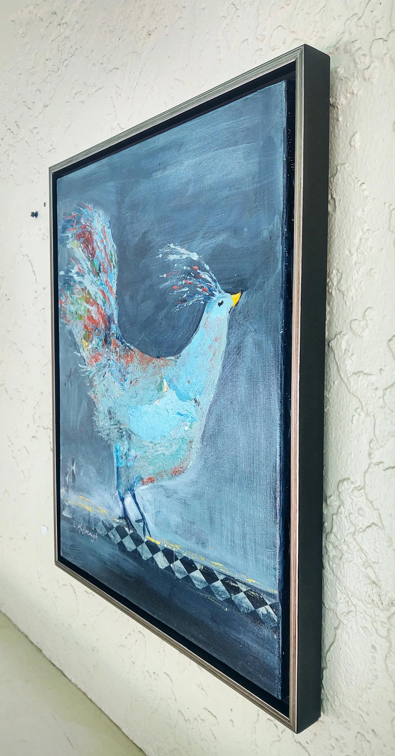 "Morning Strut" Contemporary Bird Acrylic Mixed-Media Painting by Linda McDonough, Framed - 2