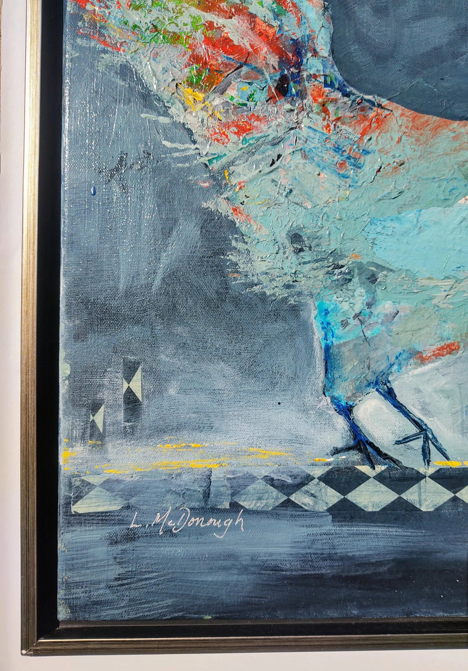 "Morning Strut" Contemporary Bird Acrylic Mixed-Media Painting by Linda McDonough, Framed - 4