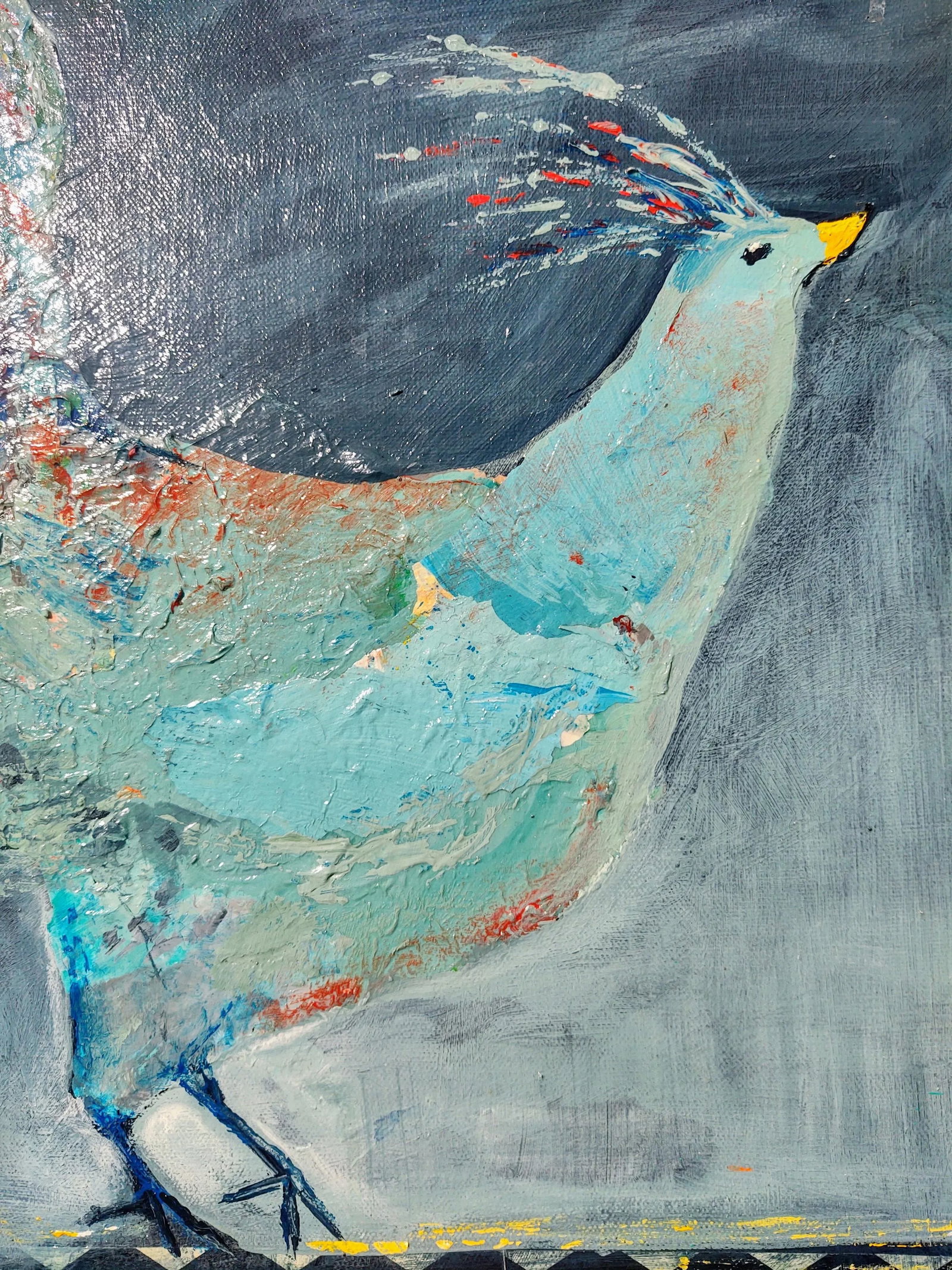 "Morning Strut" Contemporary Bird Acrylic Mixed-Media Painting by Linda McDonough, Framed - 5
