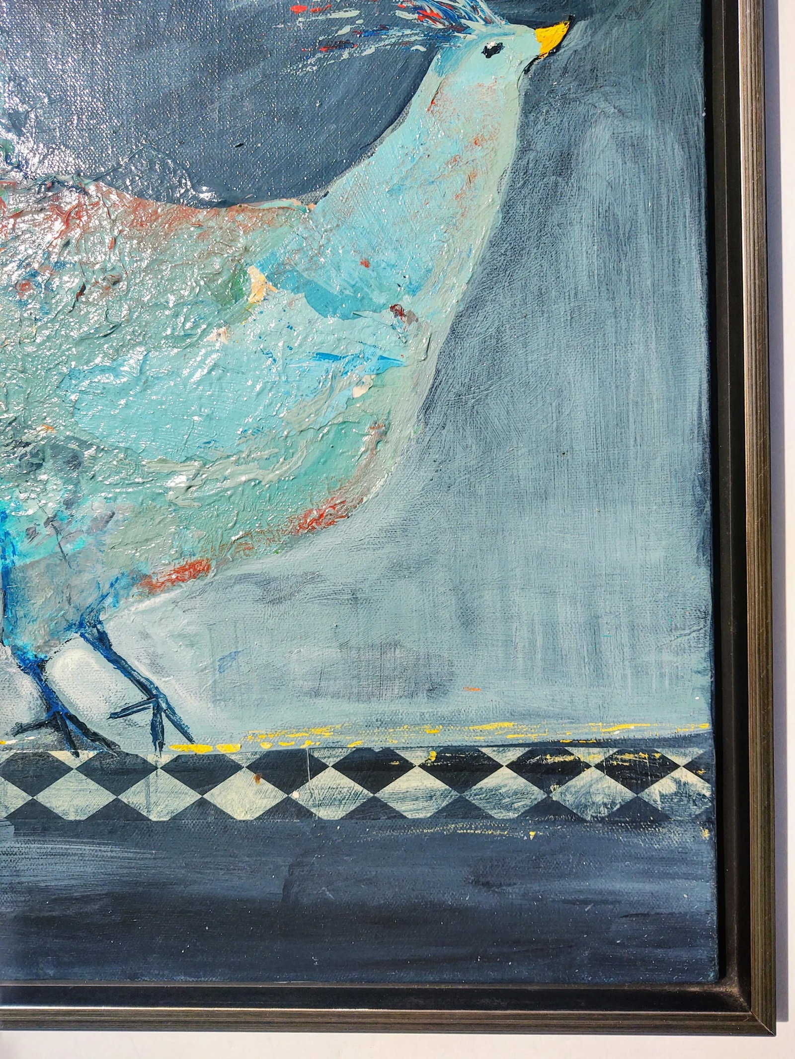 "Morning Strut" Contemporary Bird Acrylic Mixed-Media Painting by Linda McDonough, Framed - 6