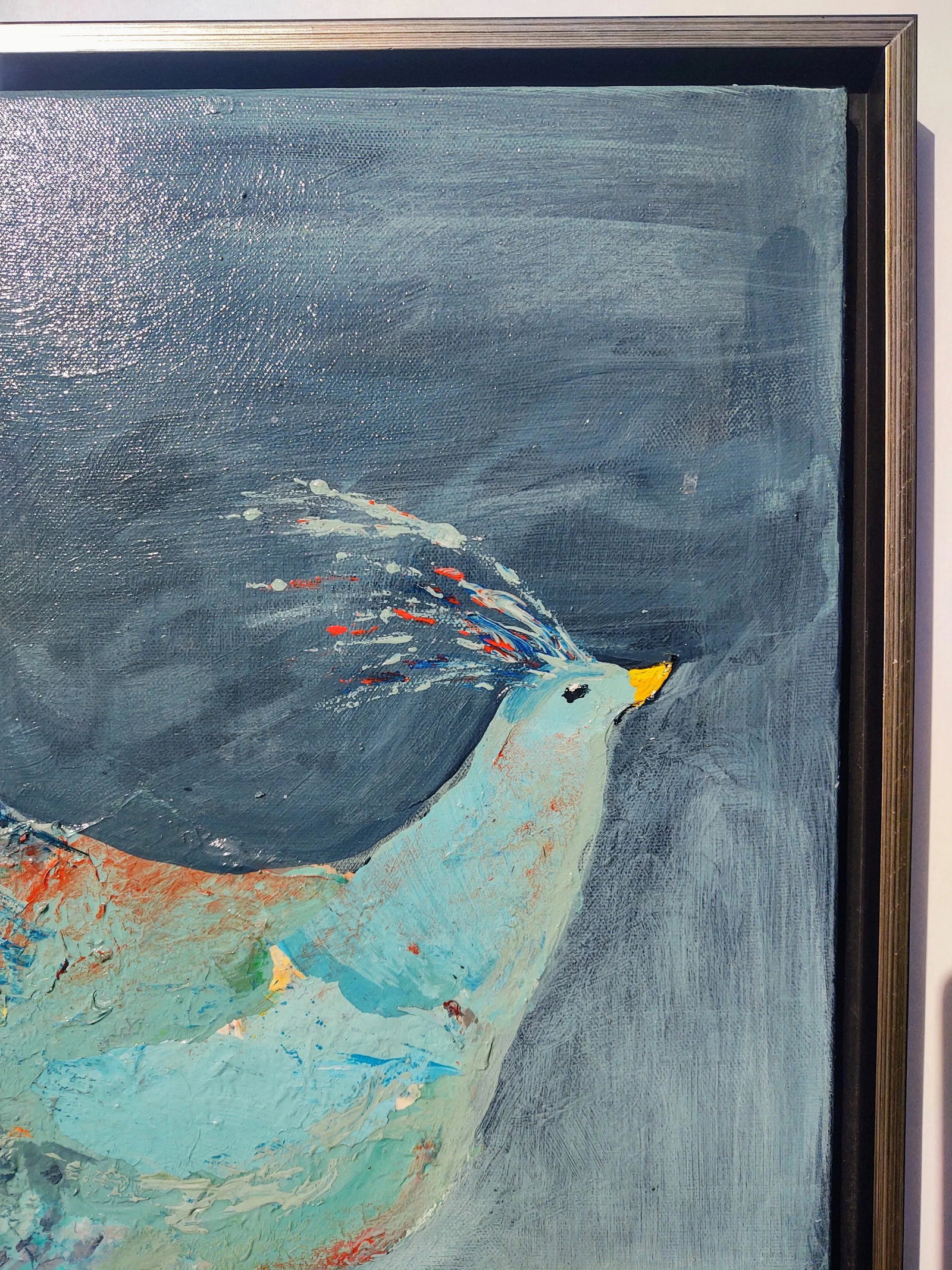 "Morning Strut" Contemporary Bird Acrylic Mixed-Media Painting by Linda McDonough, Framed - 7