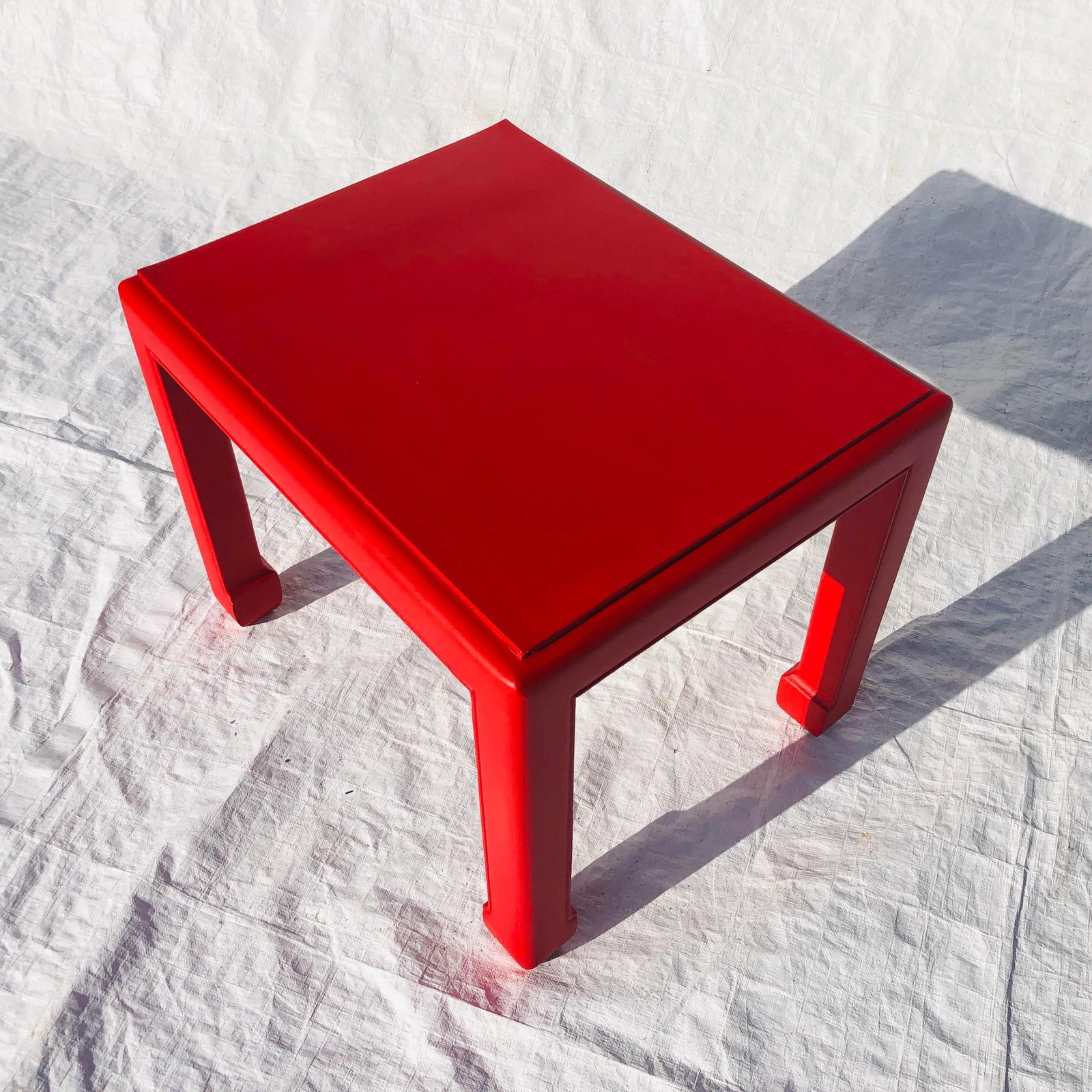 Vintage Chinese Ming Style Solid Mahogany New Painted in Red Side Table - 2