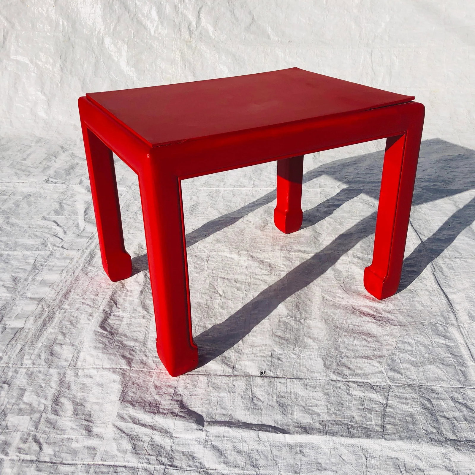 Vintage Chinese Ming Style Solid Mahogany New Painted in Red Side Table - 4