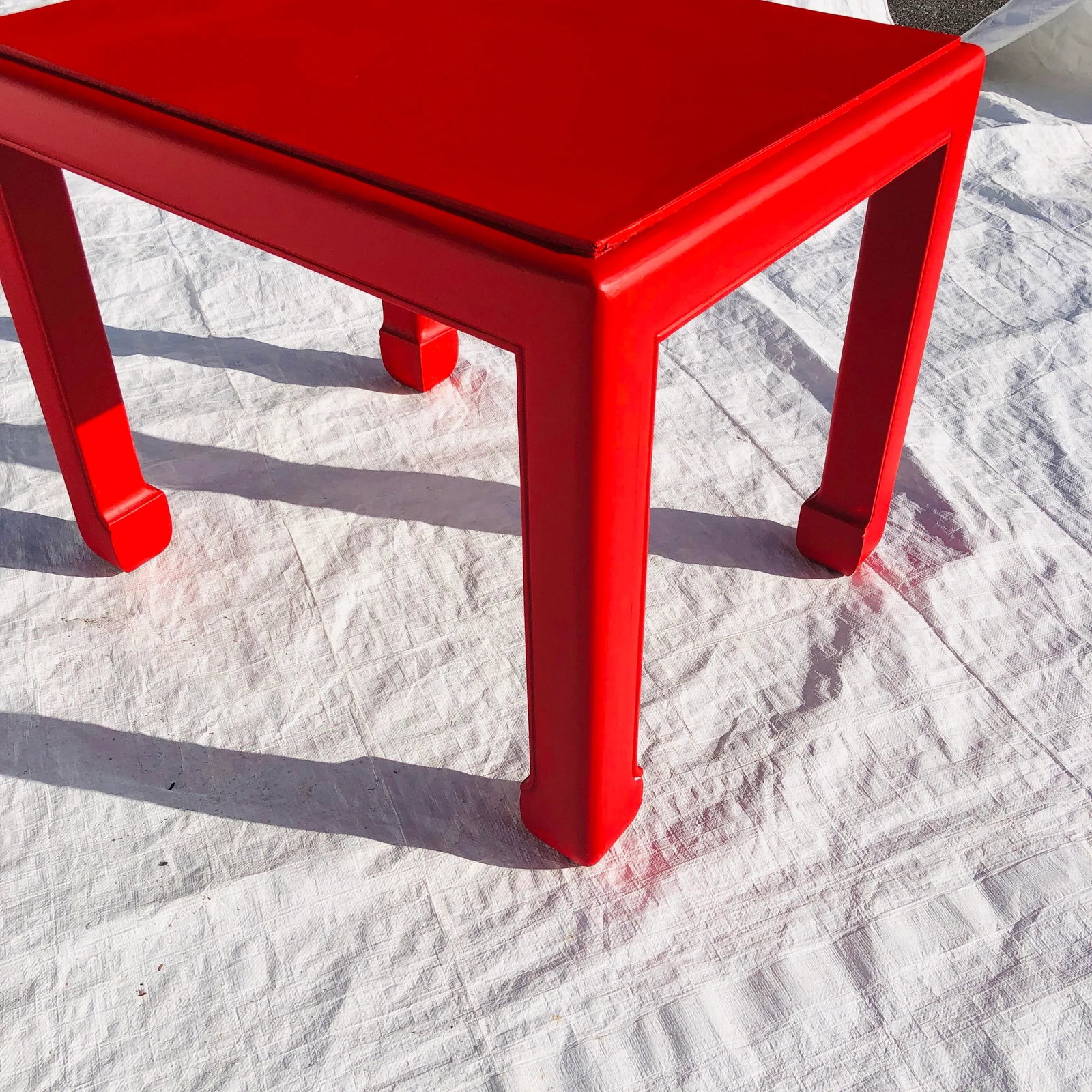Vintage Chinese Ming Style Solid Mahogany New Painted in Red Side Table - 7