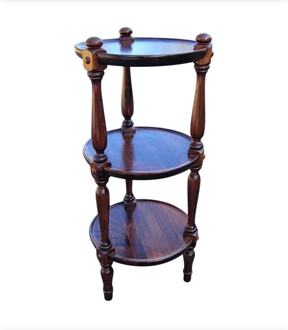 Ethan Allen Old Tavern Collection Pine 3 Tier Etagere Stand Table, Circa 1970s - 2