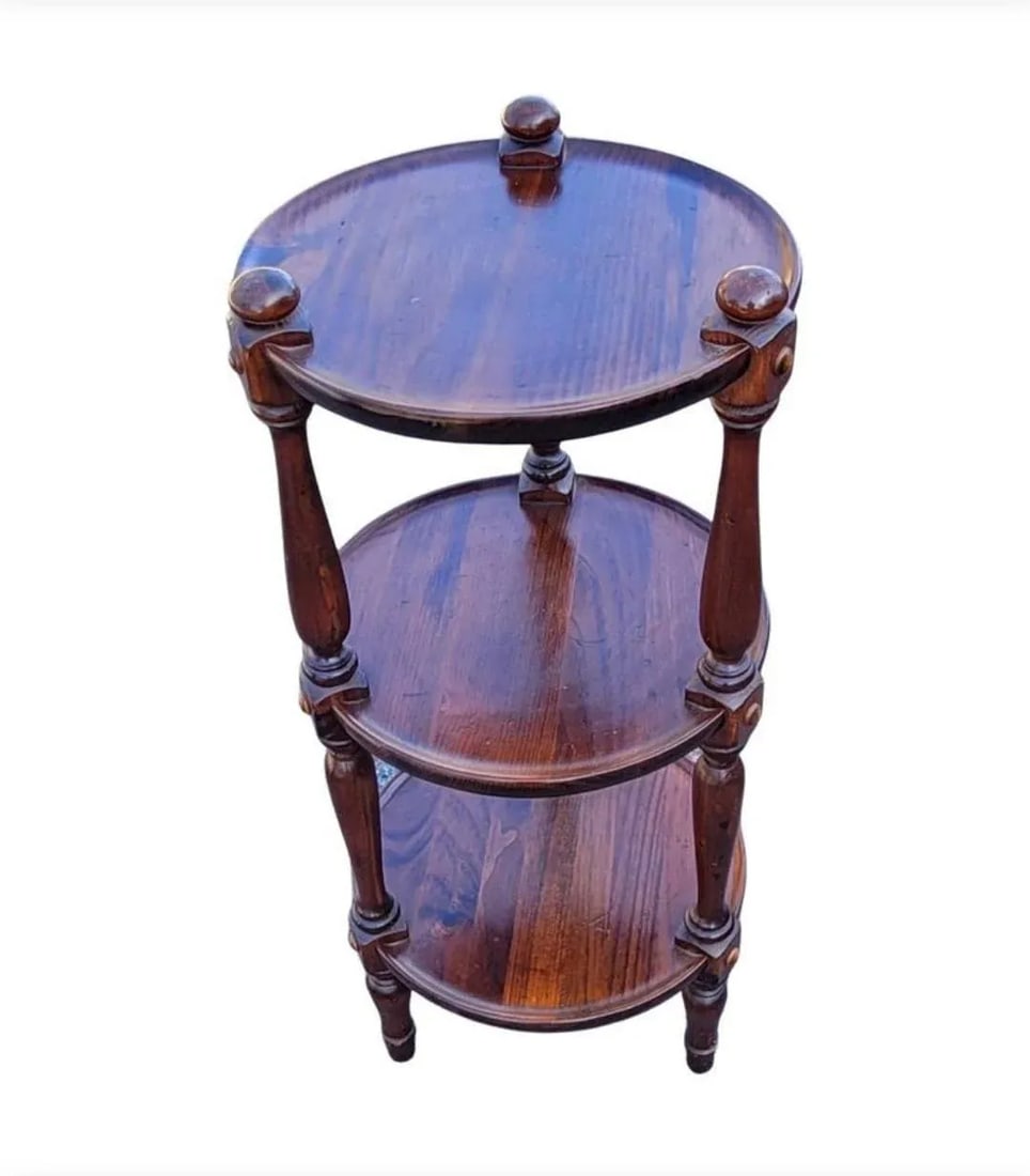 Ethan Allen Old Tavern Collection Pine 3 Tier Etagere Stand Table, Circa 1970s - 3