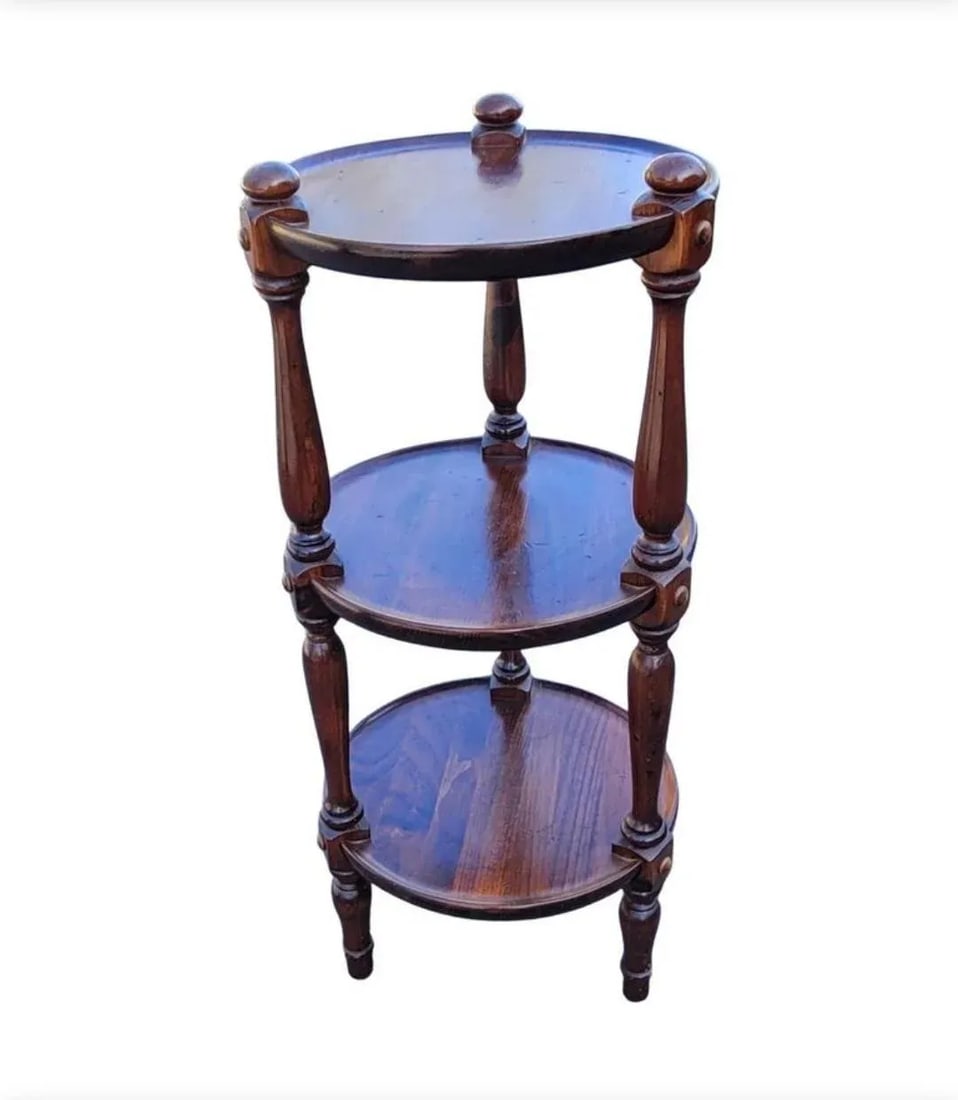 Ethan Allen Old Tavern Collection Pine 3 Tier Etagere Stand Table, Circa 1970s - 4