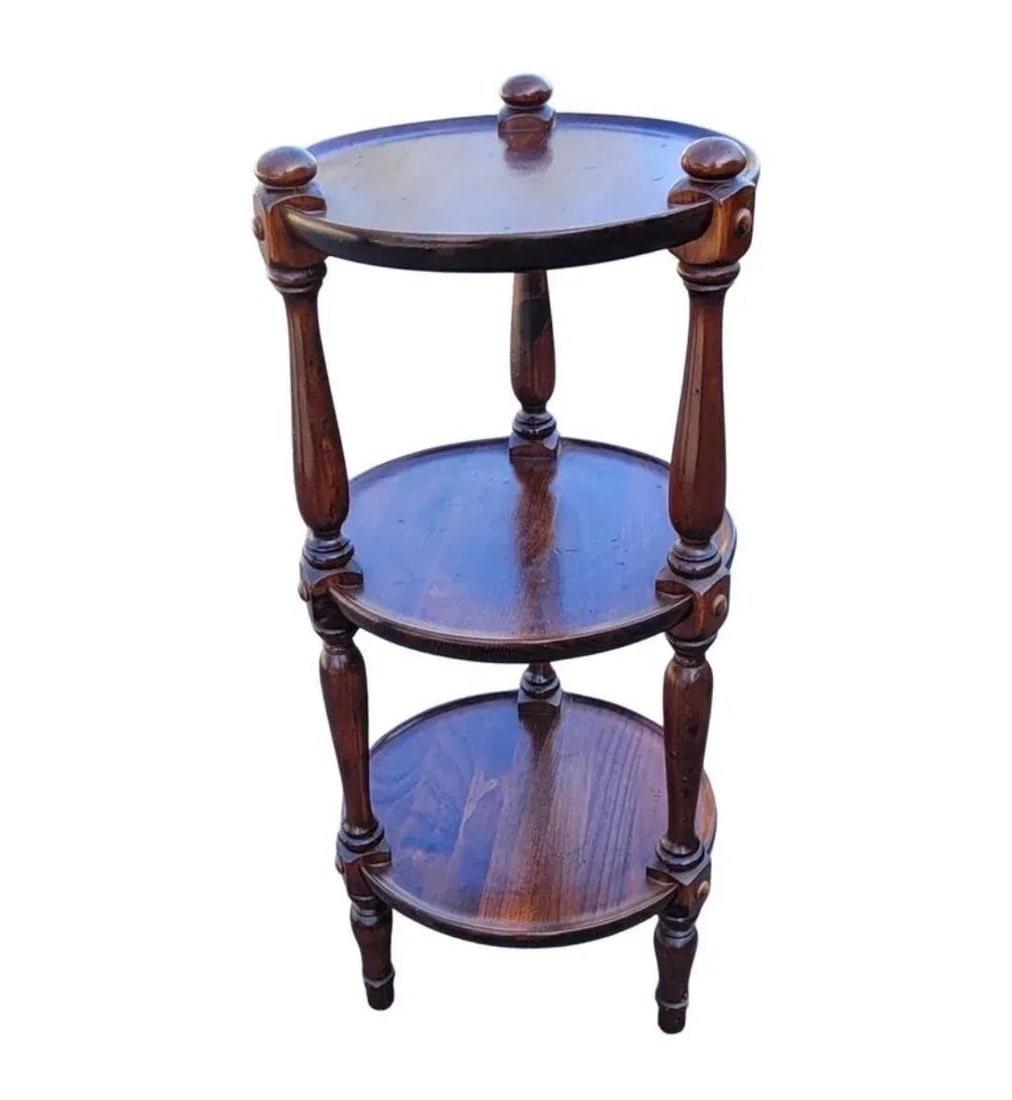 Ethan Allen Old Tavern Collection Pine 3 Tier Etagere Stand Table, Circa 1970s - 5
