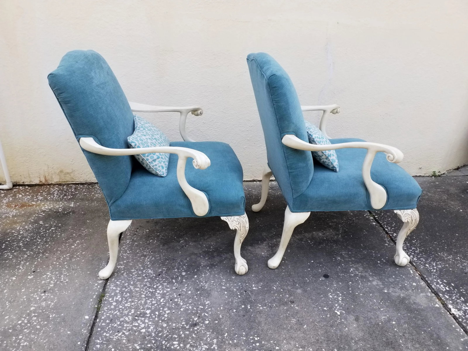 1920s Antique Tiffany Blue Upholstered Chairs - a Pair - 2