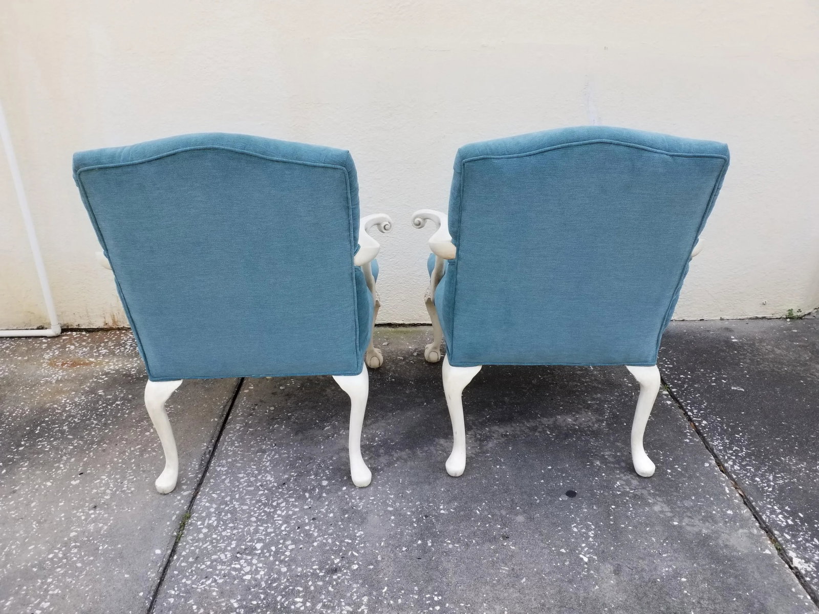 1920s Antique Tiffany Blue Upholstered Chairs - a Pair - 3