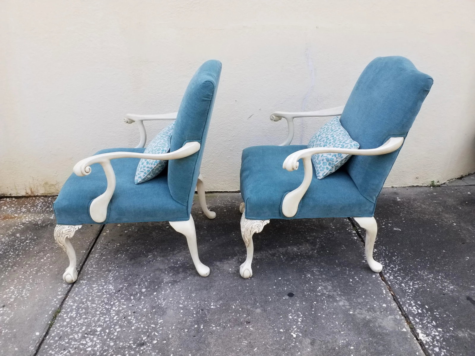 1920s Antique Tiffany Blue Upholstered Chairs - a Pair - 4
