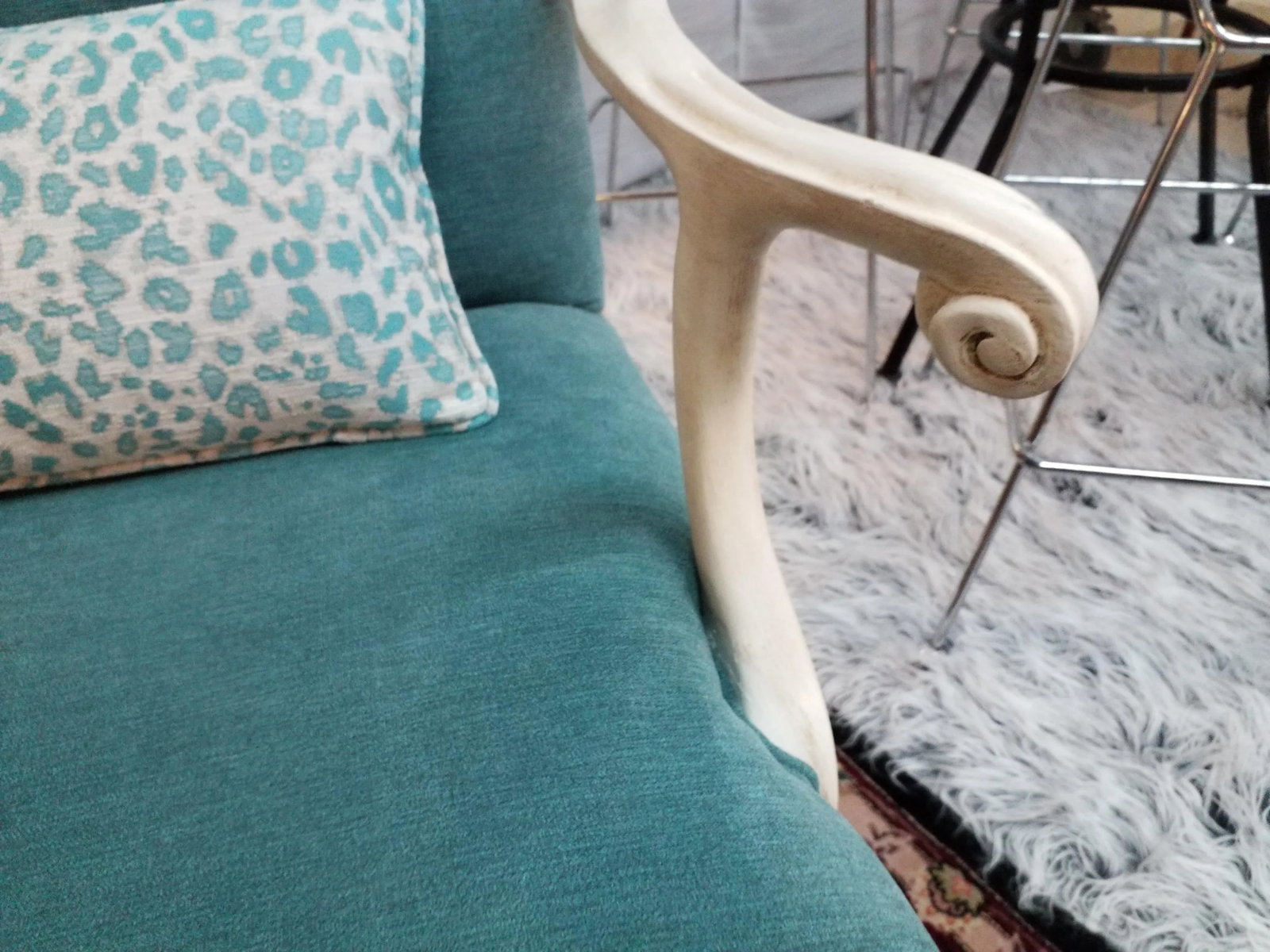 1920s Antique Tiffany Blue Upholstered Chairs - a Pair - 7