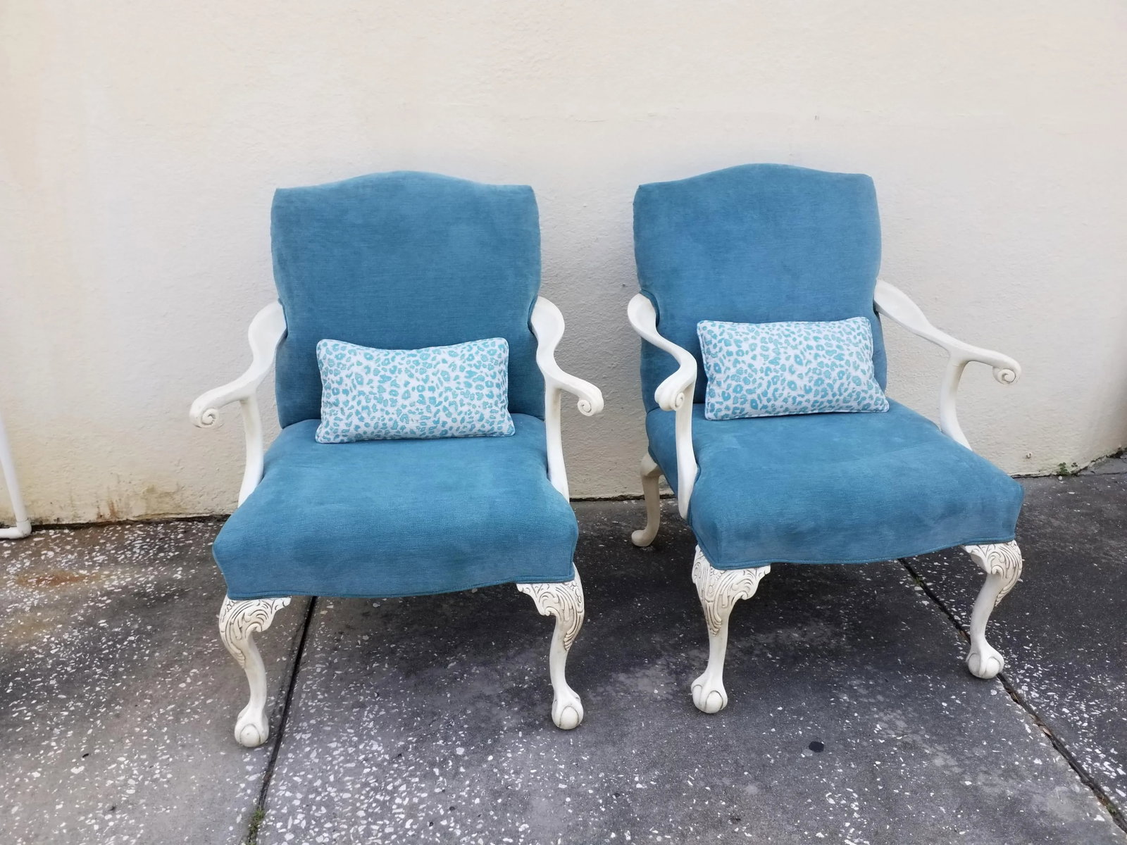 1920s Antique Tiffany Blue Upholstered Chairs - a Pair - 8