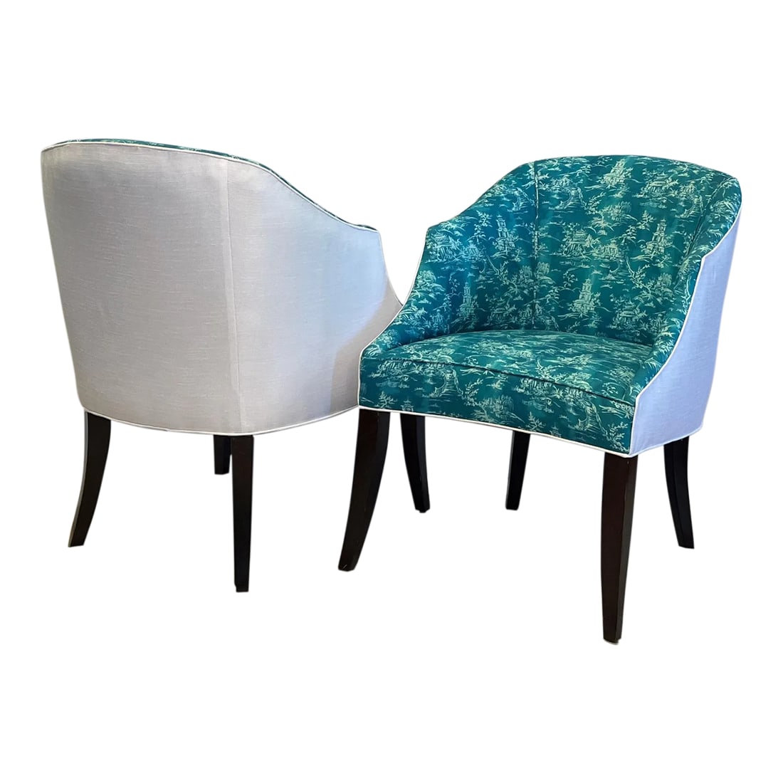 Chinoiserie Art Deco Barrel Back Tub Newly Upholstered Chairs - A Pair (1 of 9)