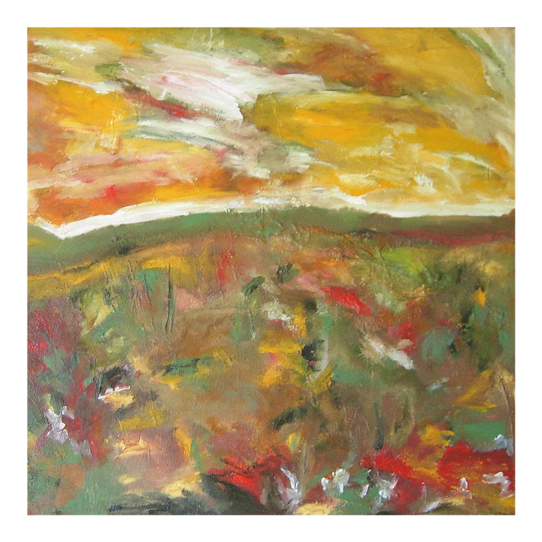 "Meadowscape" Original Abstract Floral Landscape Painting - Red Green Yellow Wall Art Decor (1 of 6)