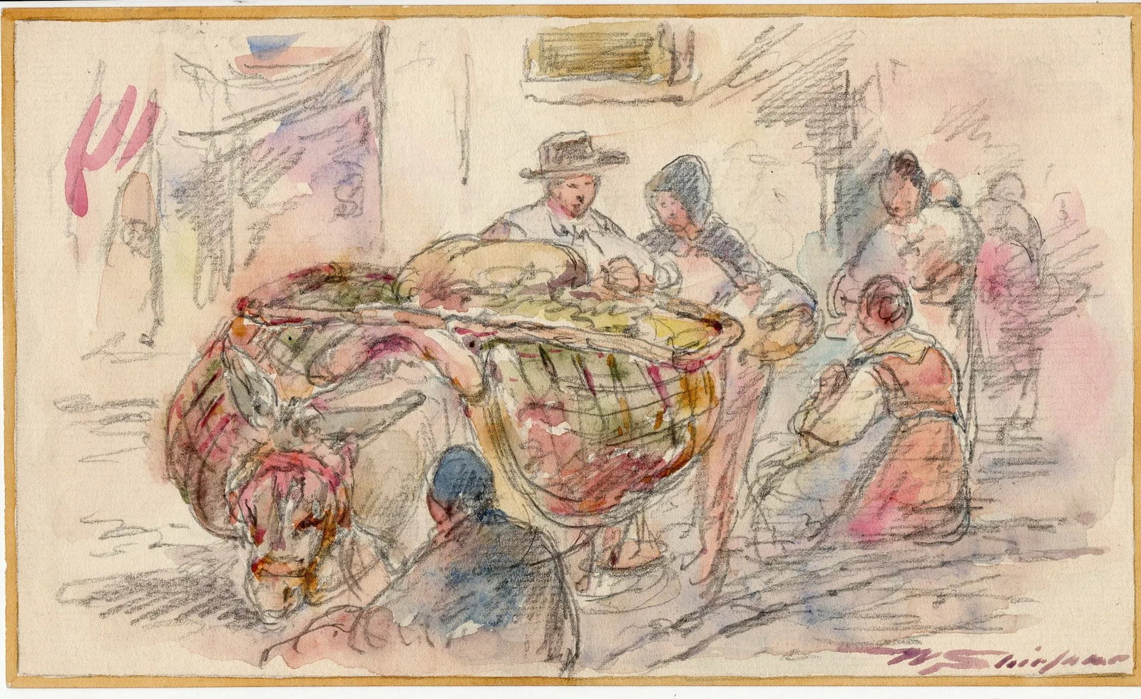 Antique Walter Shirlaw Seville Spain Market Scene - 3