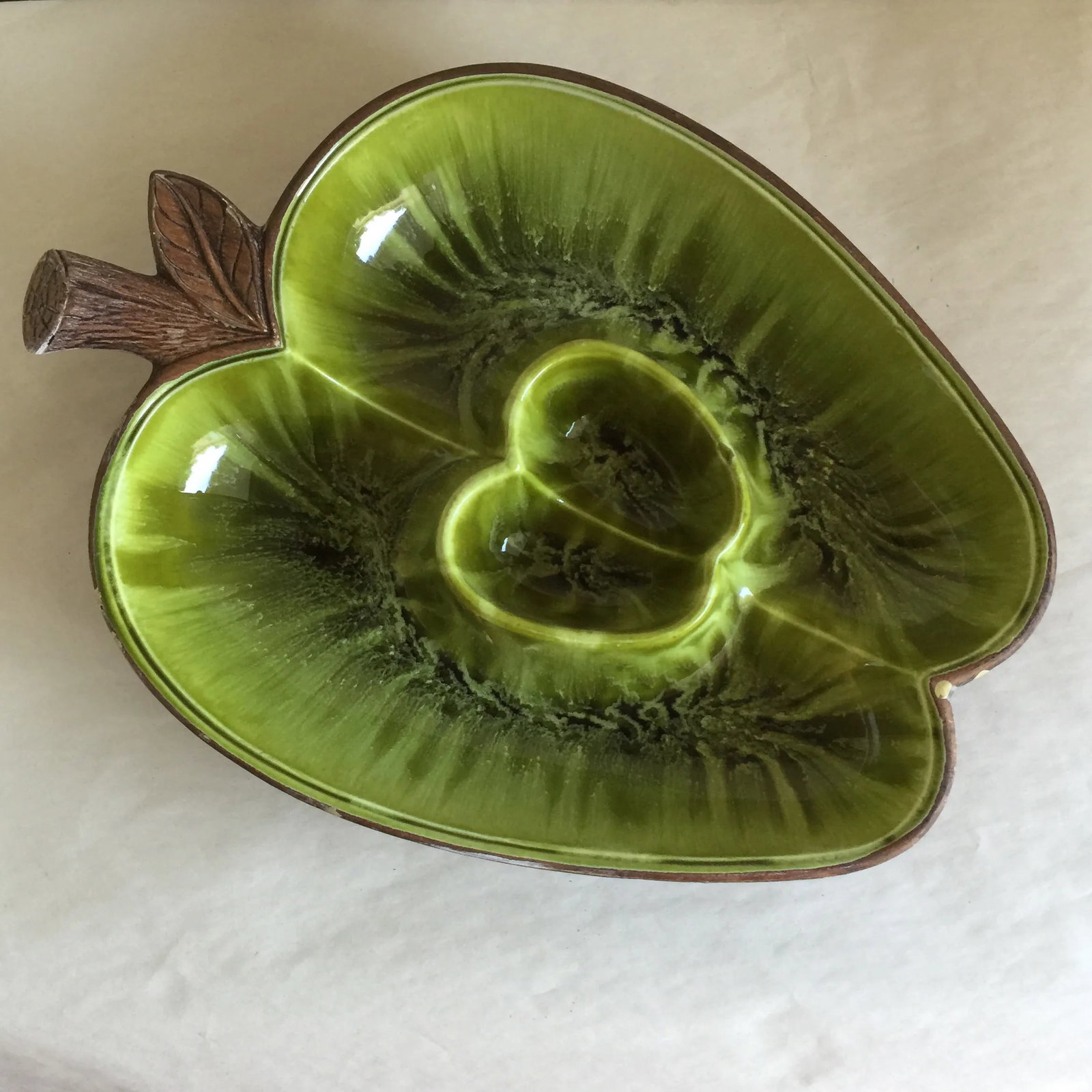 Mid-Century Green Ceramic Dip & Chip Platter - 2