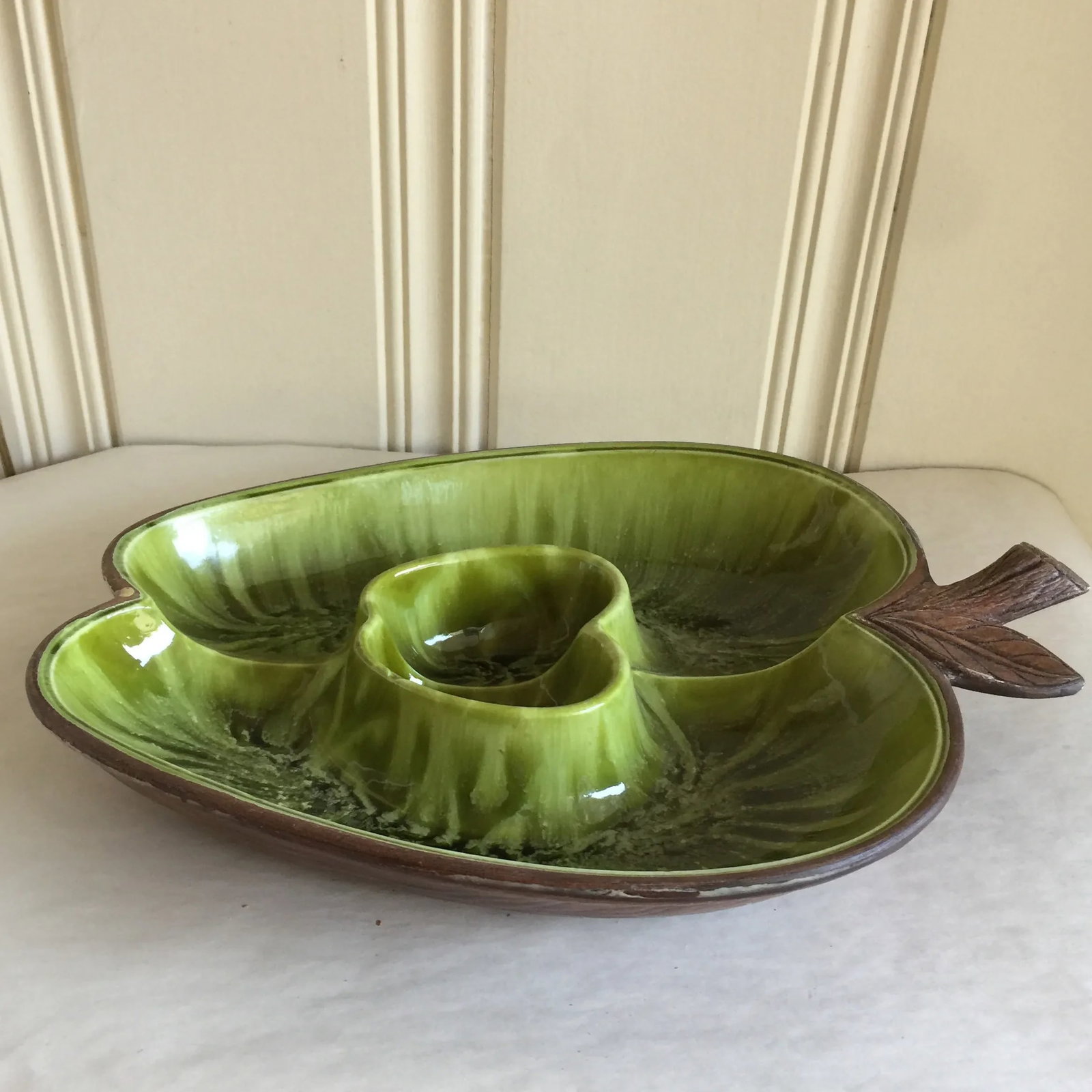 Mid-Century Green Ceramic Dip & Chip Platter - 4