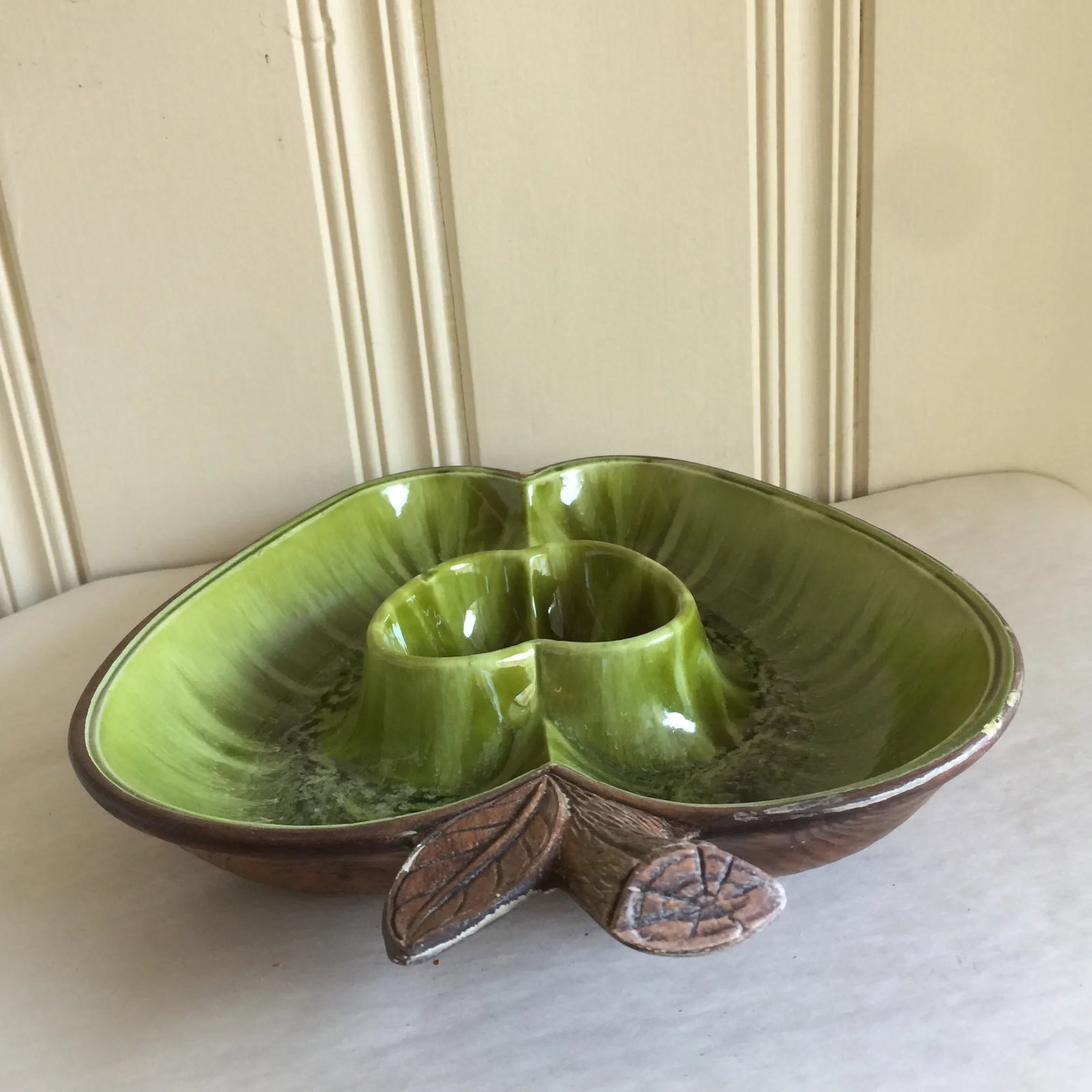 Mid-Century Green Ceramic Dip & Chip Platter - 5