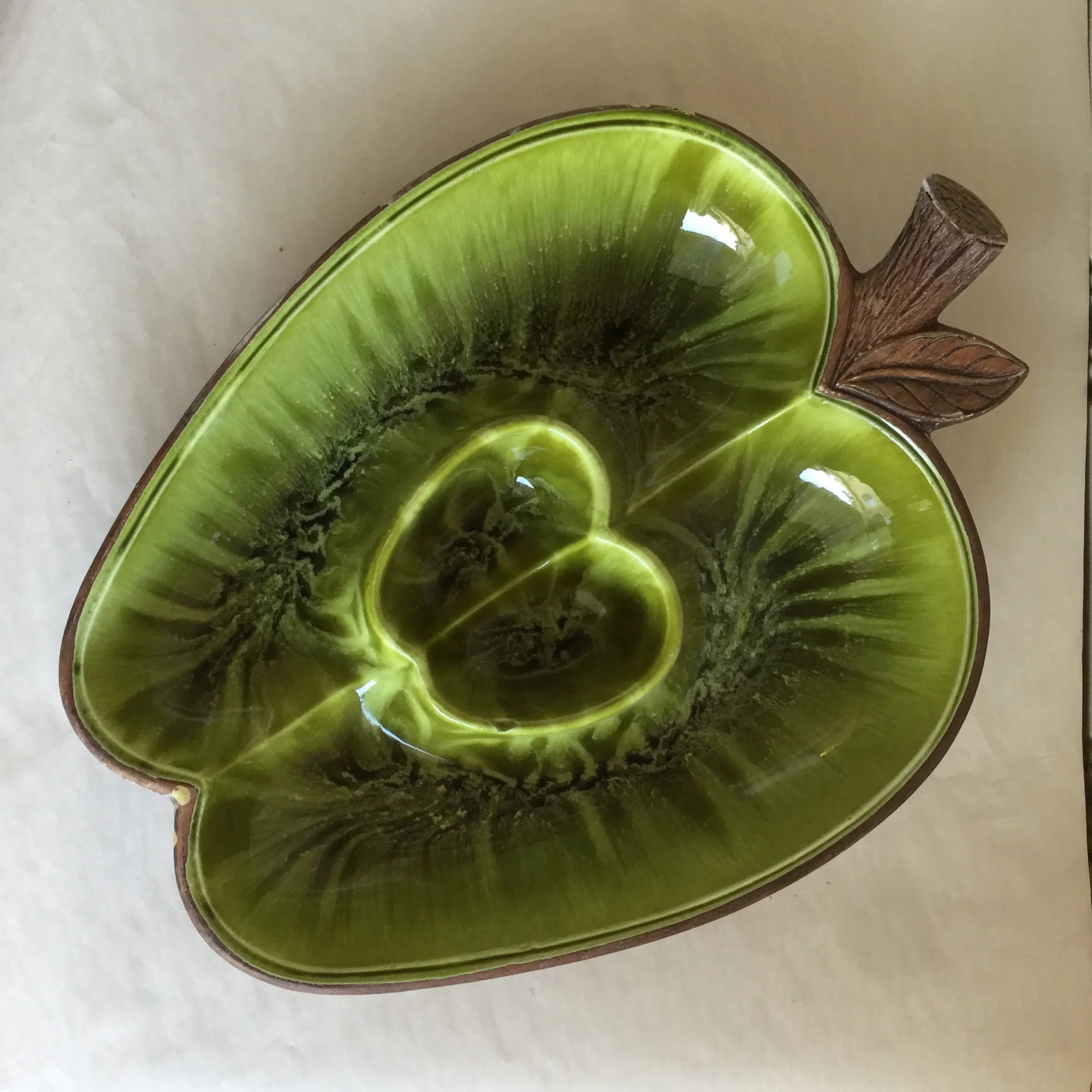 Mid-Century Green Ceramic Dip & Chip Platter - 7