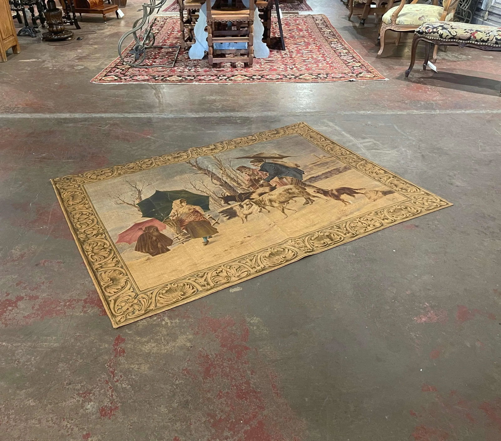 19th Century French Hand Painted Pastoral Canvas Tapestry Signed Rosetta V. - 10