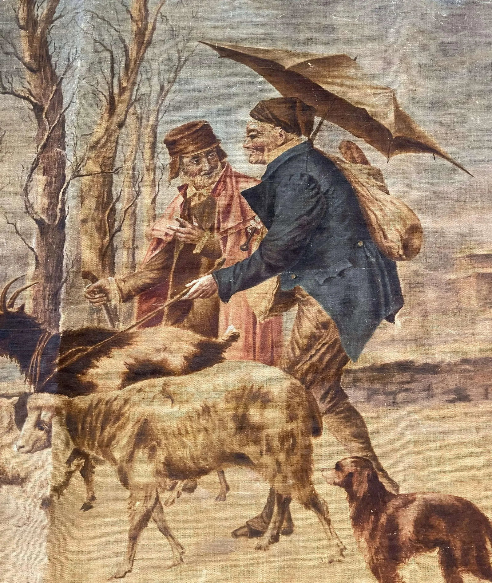 19th Century French Hand Painted Pastoral Canvas Tapestry Signed Rosetta V. - 8