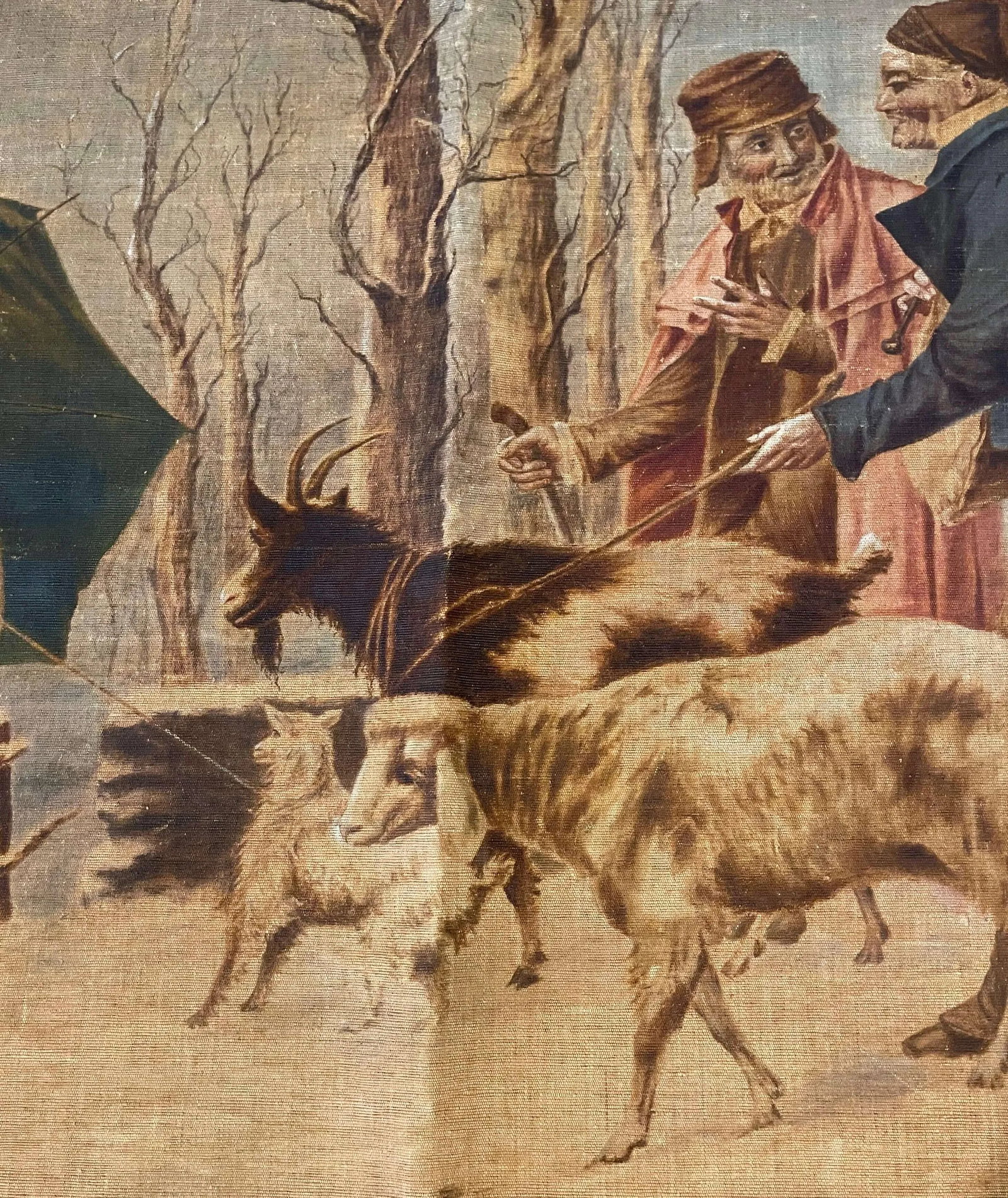 19th Century French Hand Painted Pastoral Canvas Tapestry Signed Rosetta V. - 9