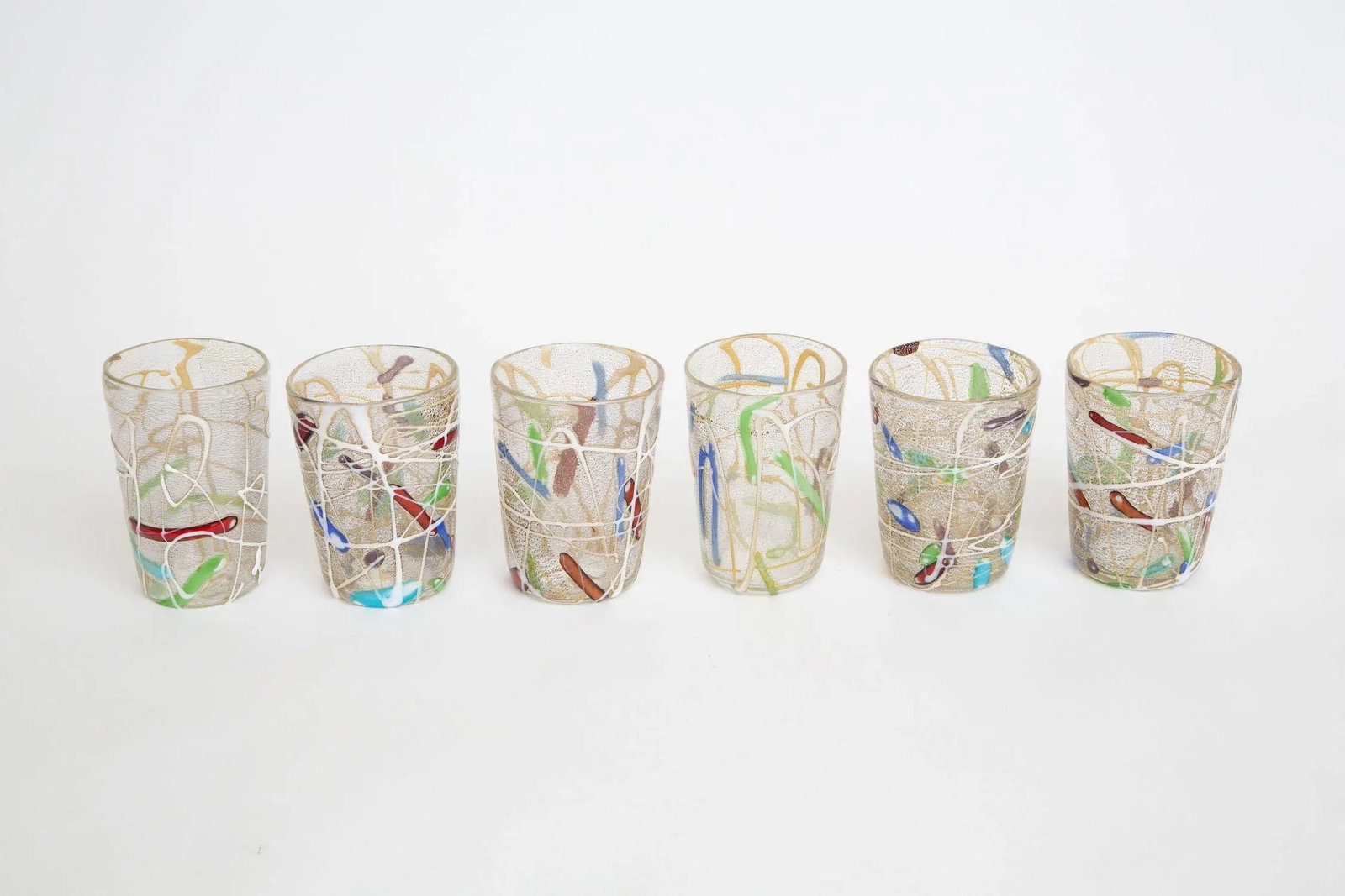 Vintage 1980's Italian Murano Style Hand Blown Abstract Glasses Barware, Set of 6 - 13