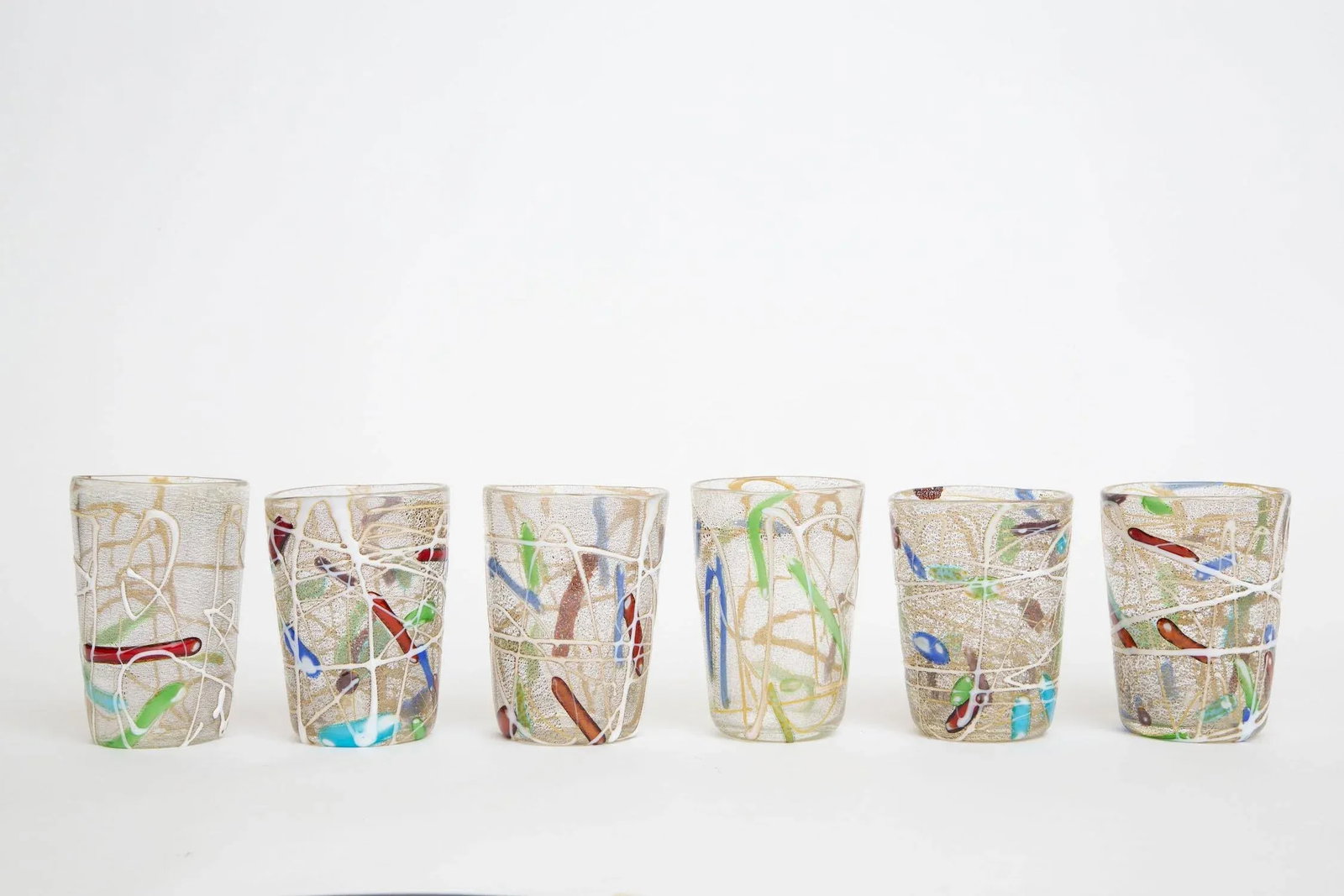 Vintage 1980's Italian Murano Style Hand Blown Abstract Glasses Barware, Set of 6 - 2