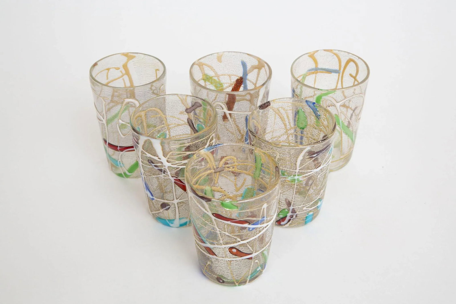 Vintage 1980's Italian Murano Style Hand Blown Abstract Glasses Barware, Set of 6 - 3