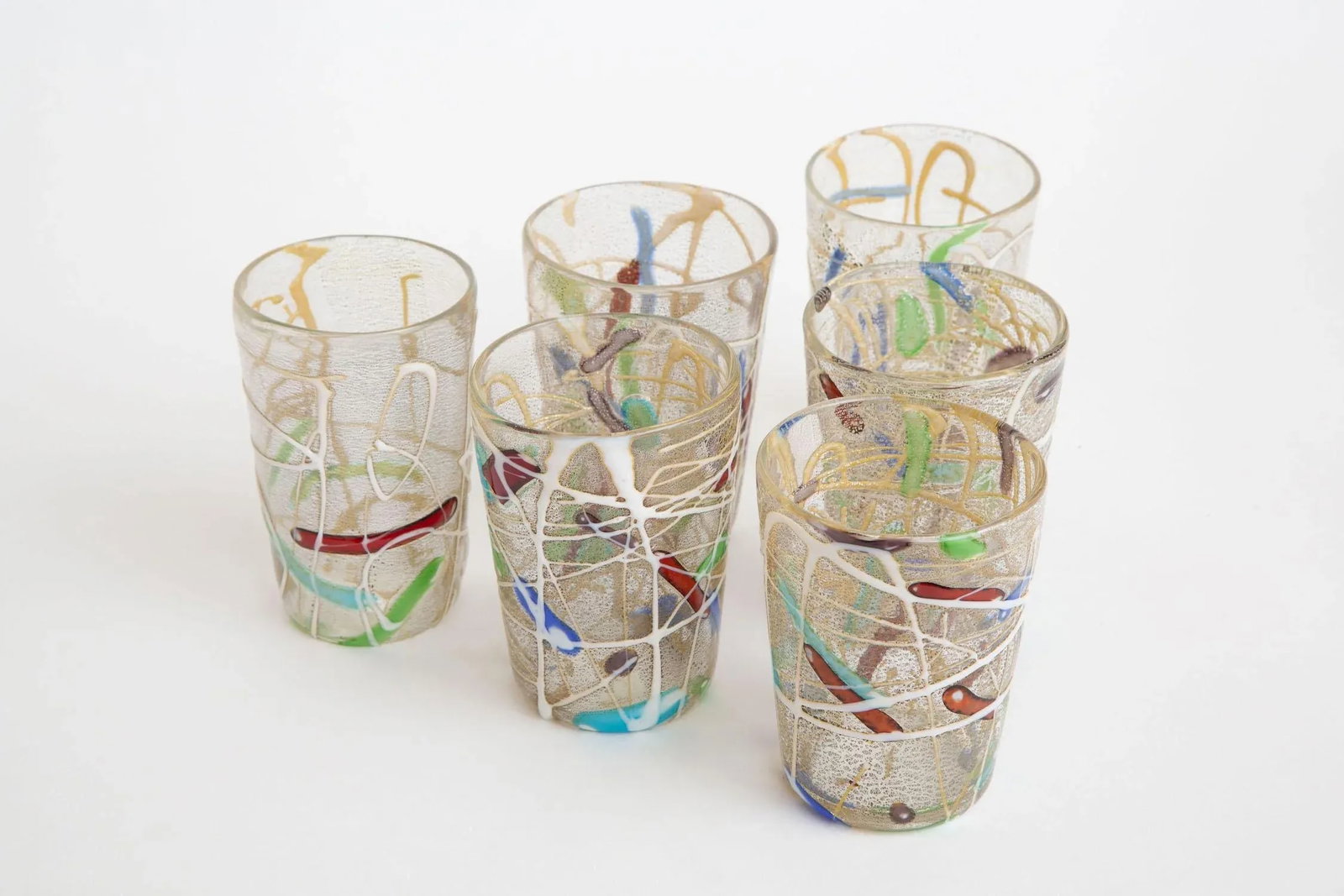 Vintage 1980's Italian Murano Style Hand Blown Abstract Glasses Barware, Set of 6 - 4