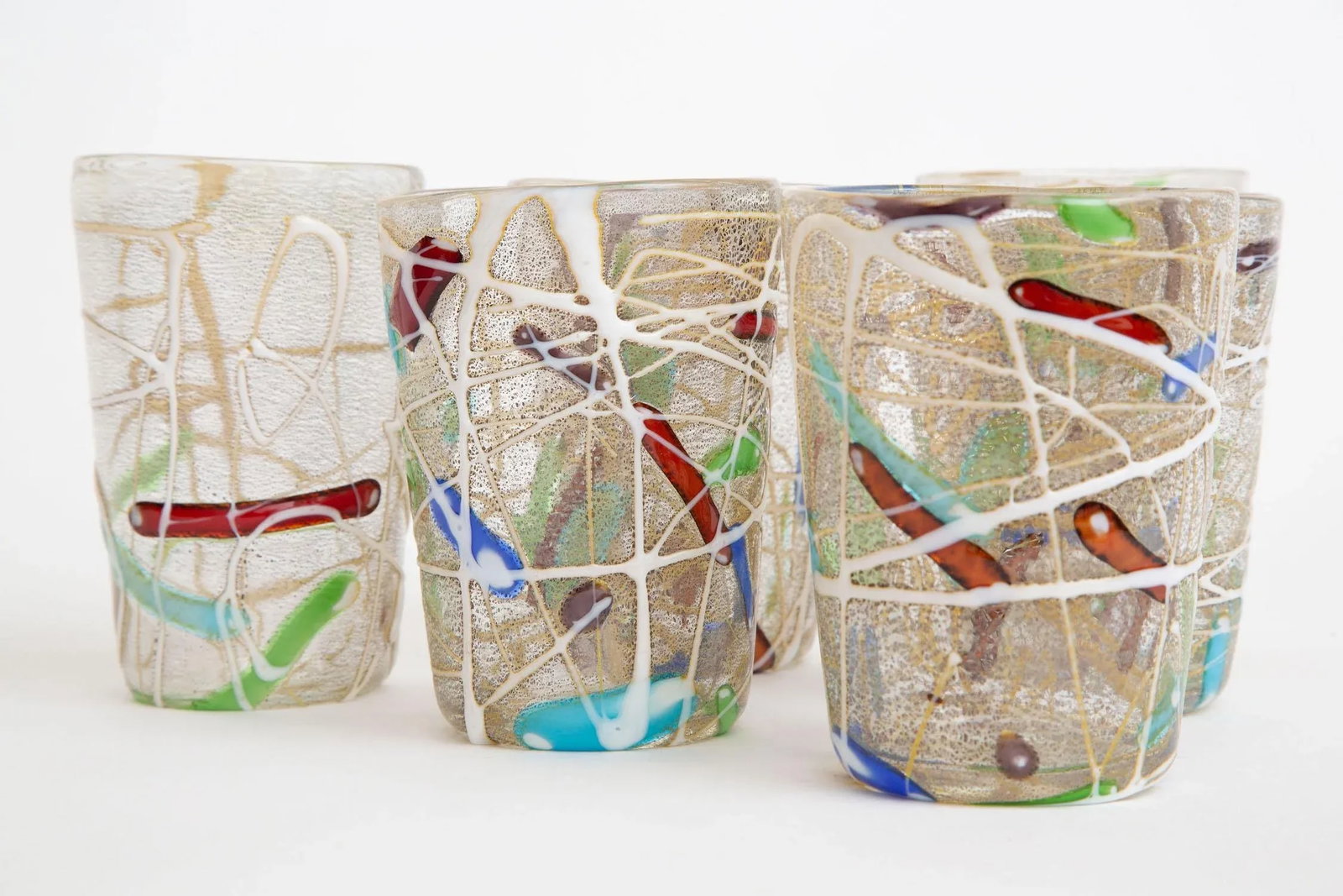 Vintage 1980's Italian Murano Style Hand Blown Abstract Glasses Barware, Set of 6 - 5