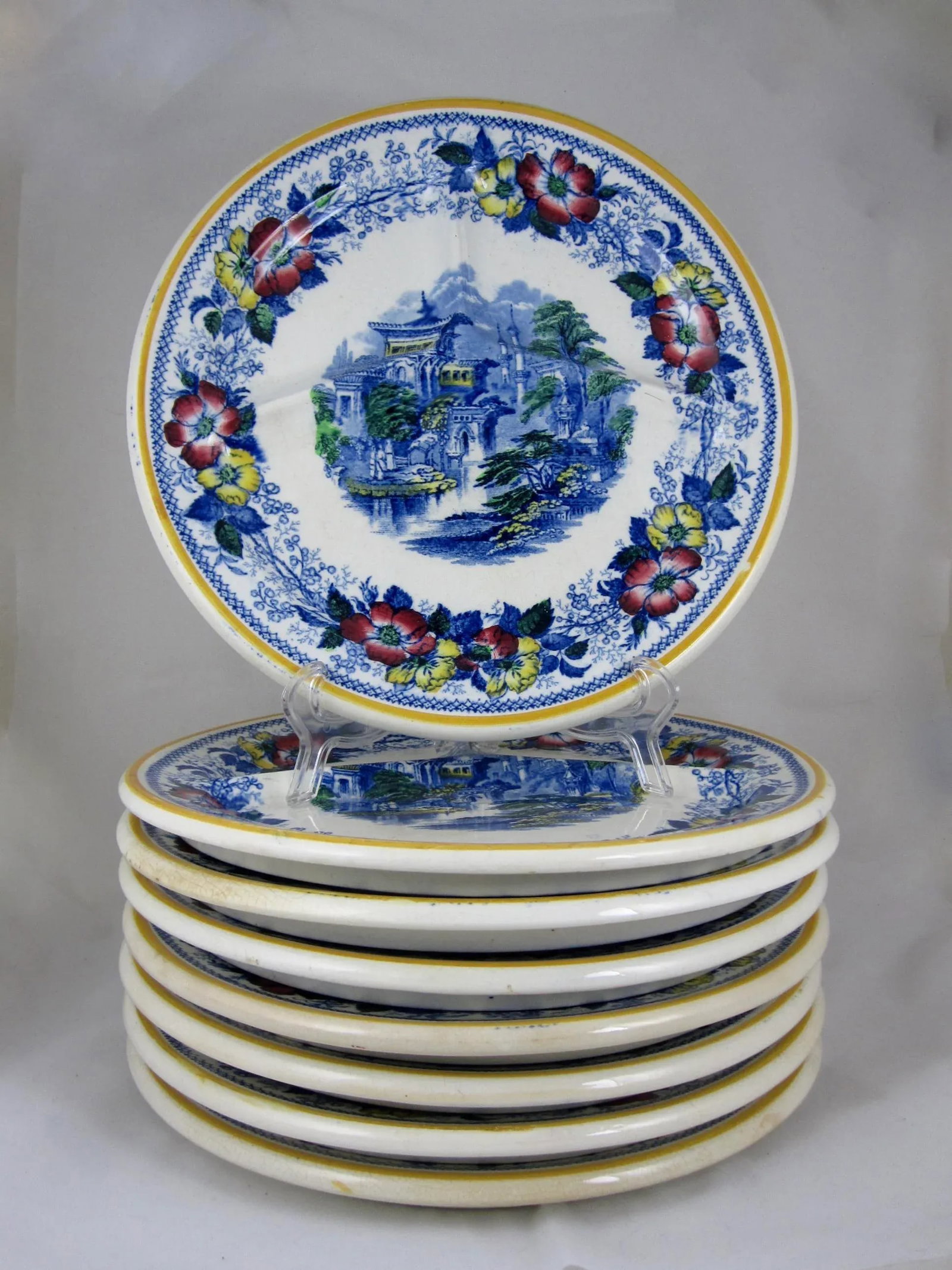 Scottish Ironstone Floral Divided Grill Chop Plates - Set of 8 - 2