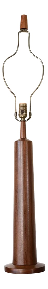 Danish Modern Minimalist Solid Teak Table Lamp: One of the most stunning solid teak Danish lamps you will ever see! Beautifully sculpted in an impossibly minimalist way. Made of solid teak from top to bottom with a matching finial. Quite a tall and