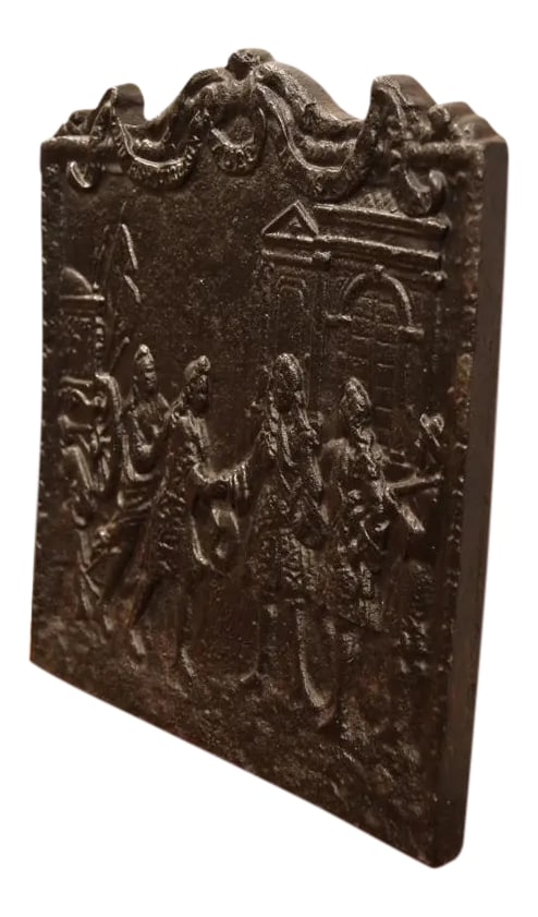 18th Century French Louis XIV Style Cast Iron Fireback With Court Scene (1 of 7)