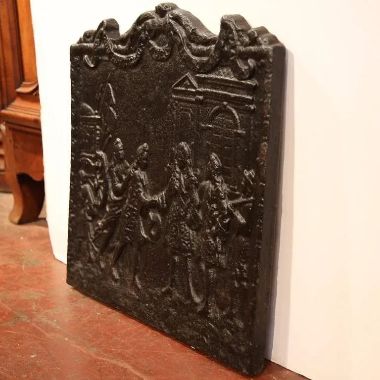 18th Century French Louis XIV Style Cast Iron Fireback With Court Scene - 2