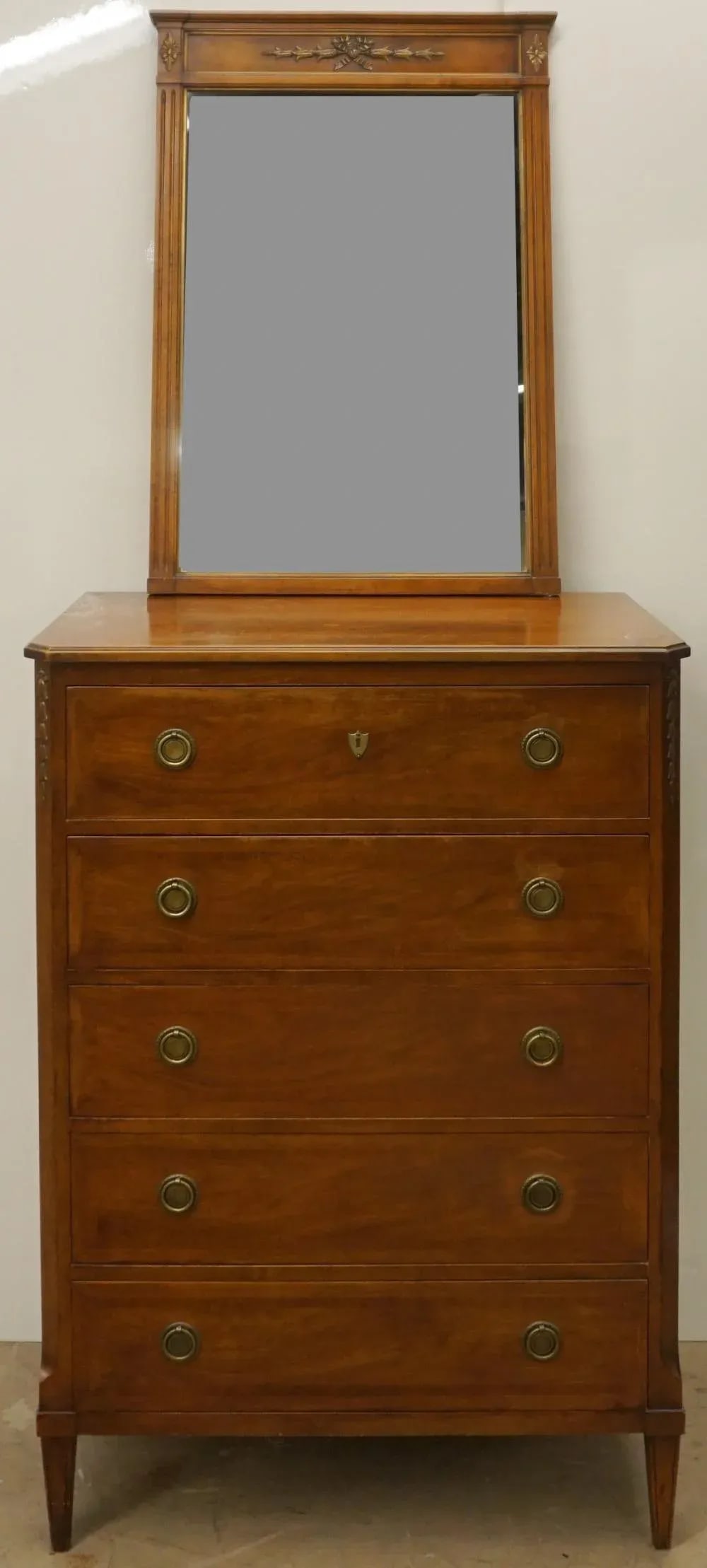 Early 20th Century Louis XVI Mahogany Tall Chest of Drawers With Mirror - 3