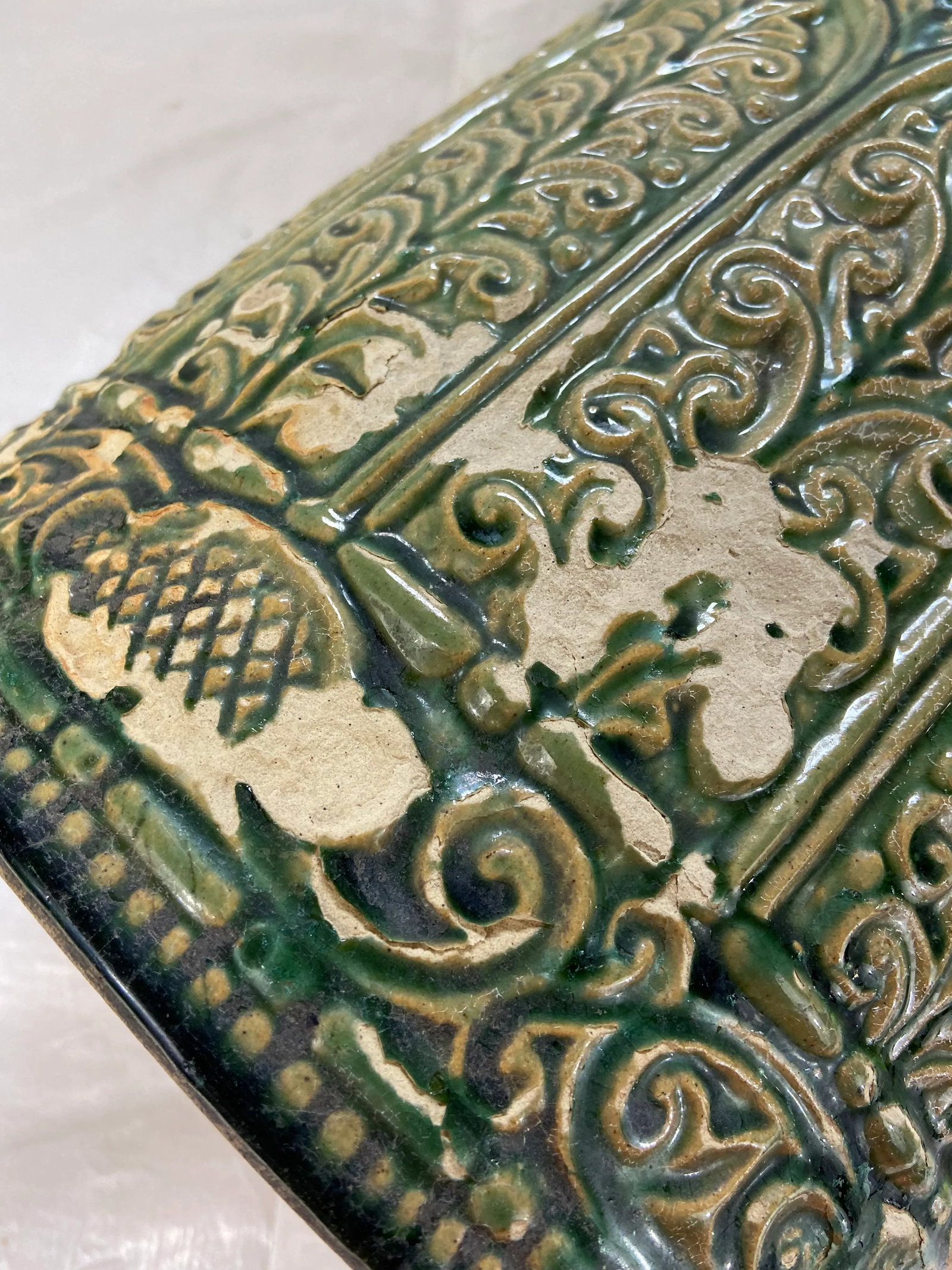 Antique Green Glazed Majolica Umbrella Stand - 5