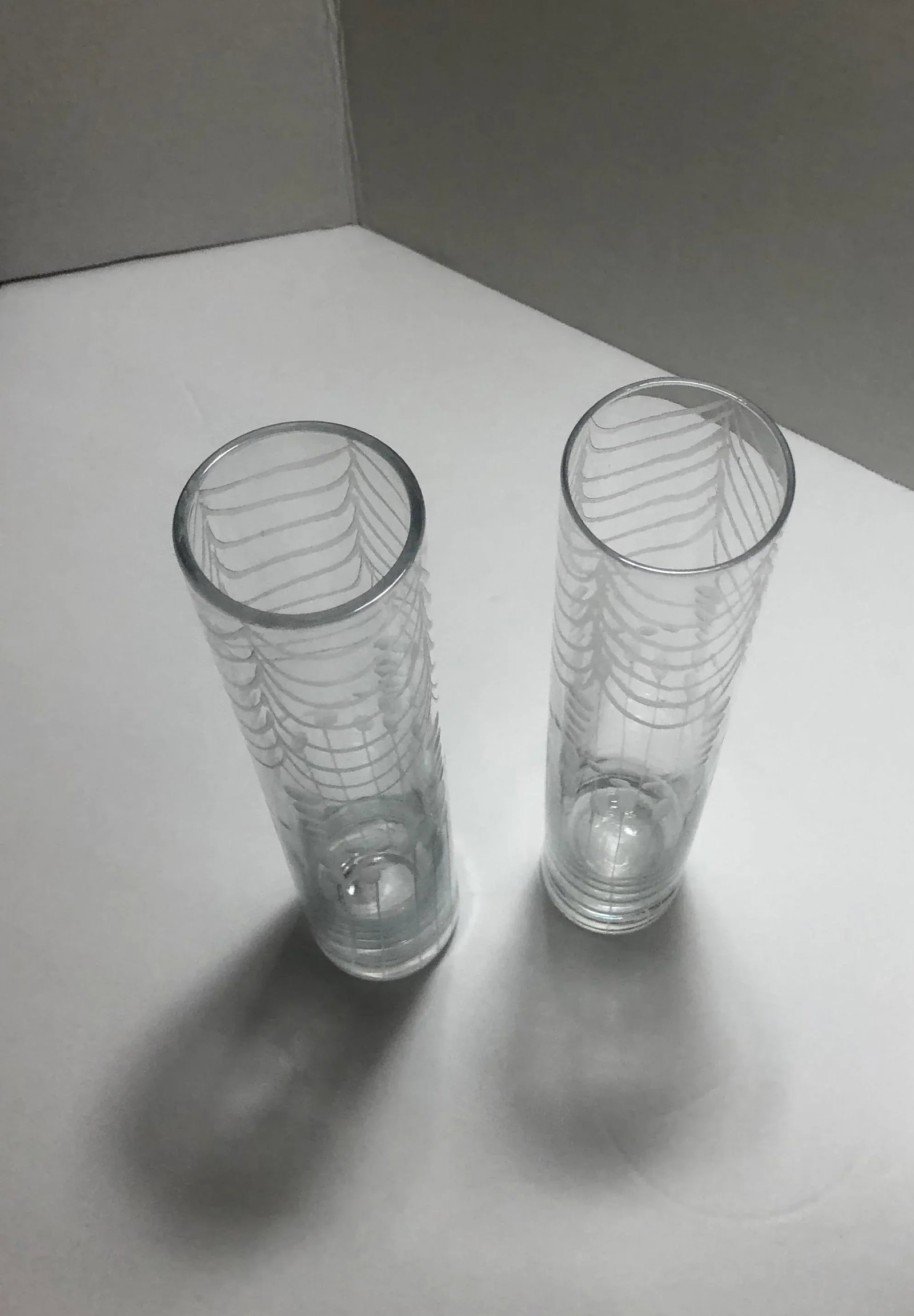 Etched Clear Glass Bud Vase - A Pair - 10
