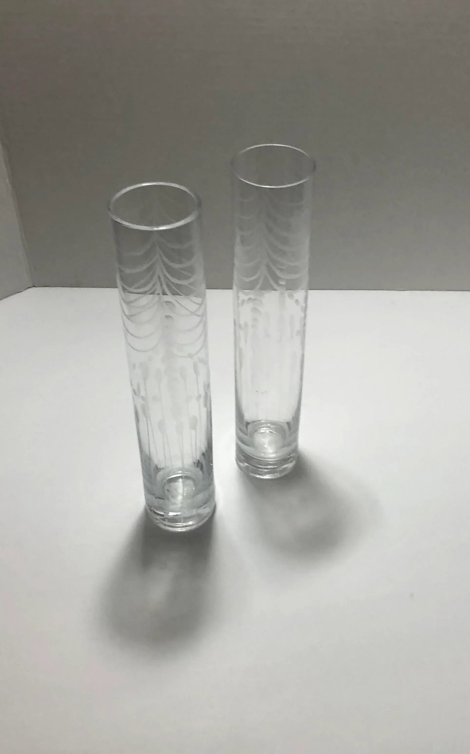 Etched Clear Glass Bud Vase - A Pair - 11
