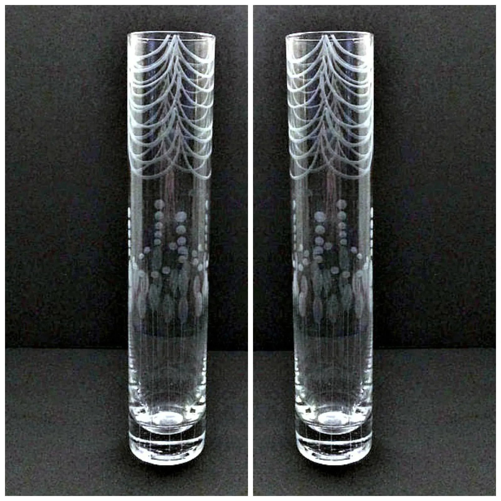 Etched Clear Glass Bud Vase - A Pair - 2