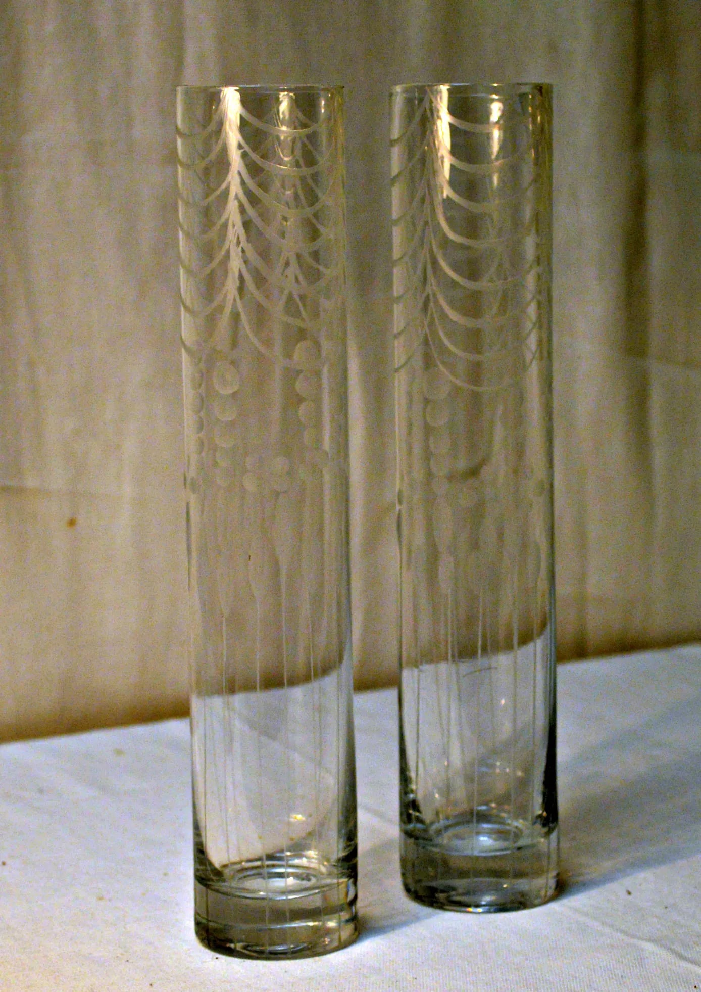Etched Clear Glass Bud Vase - A Pair - 4
