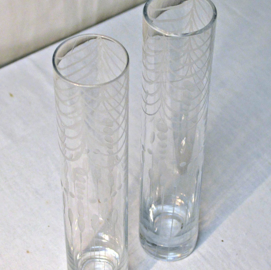 Etched Clear Glass Bud Vase - A Pair - 5