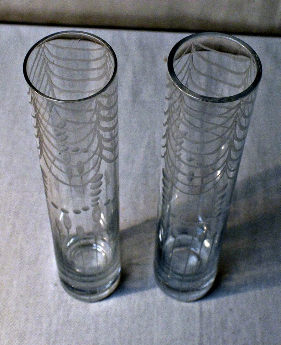 Etched Clear Glass Bud Vase - A Pair - 6