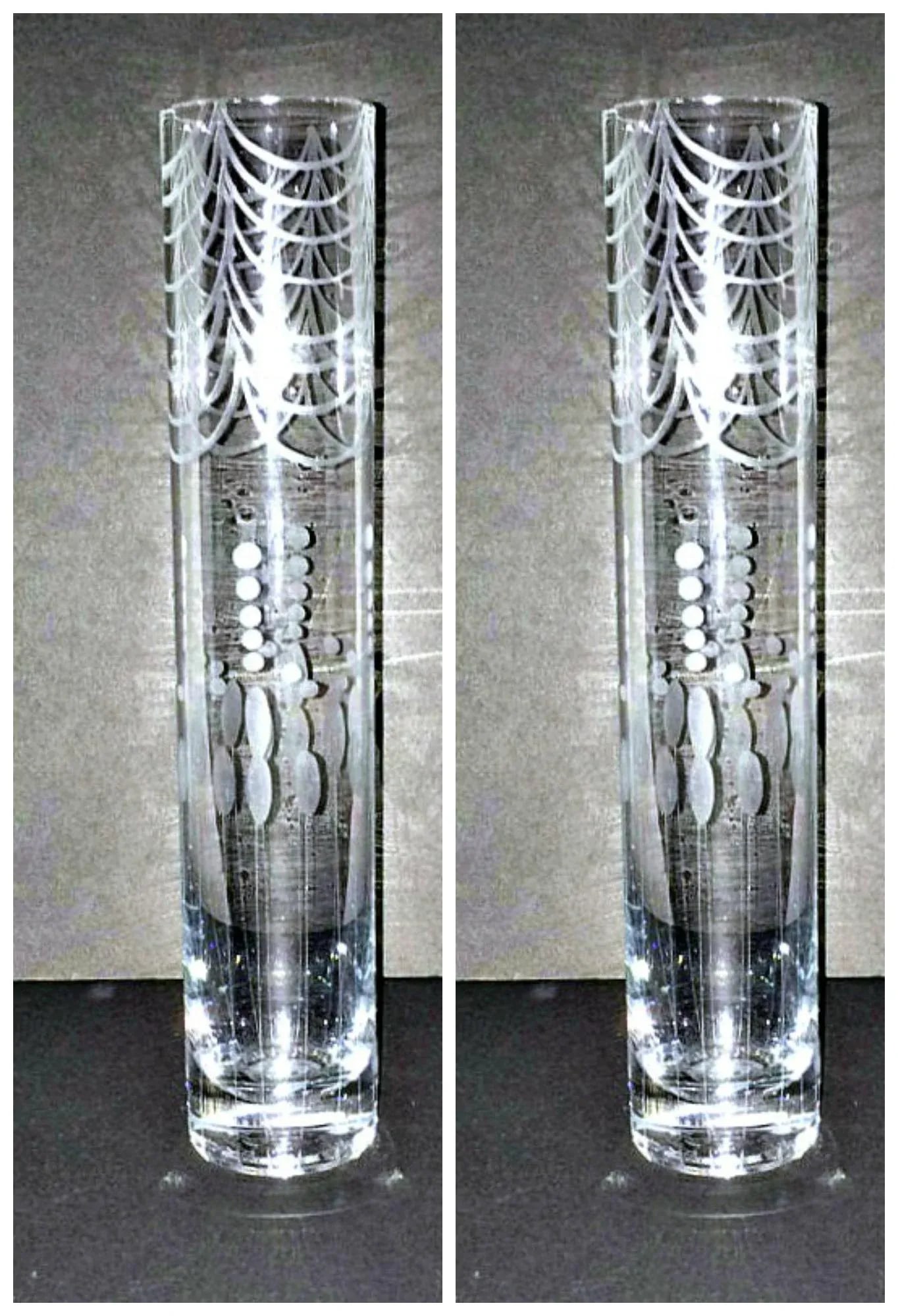 Etched Clear Glass Bud Vase - A Pair - 7